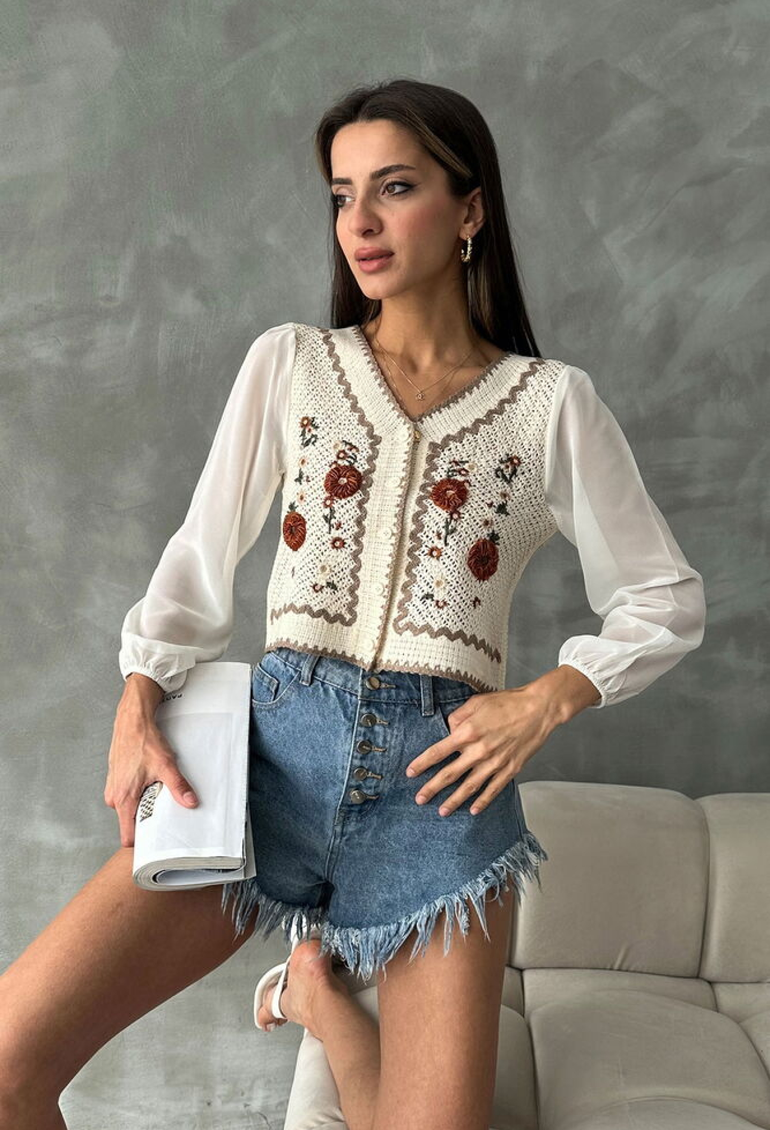 Buttoned Short Cardigan- Stone - Brand: Topshow - Women & Kids, Baby Clothes Wholesale - TheBS Women