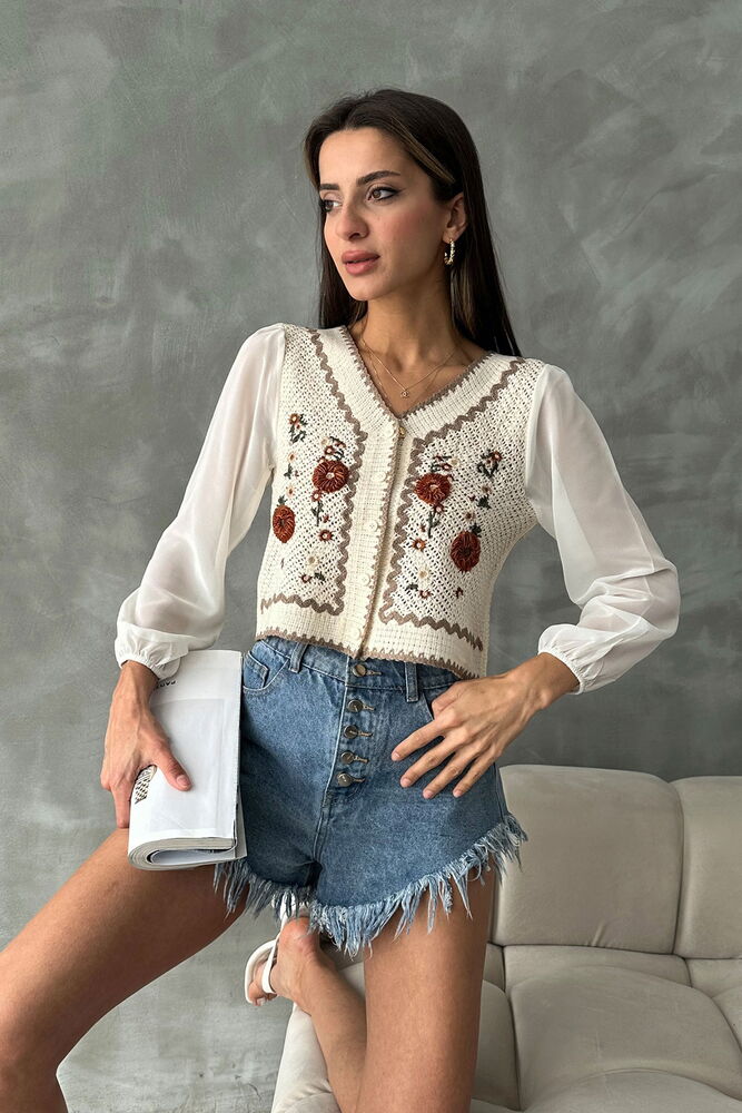Buttoned Short Cardigan- Stone – Brand: Topshow – Women & Kids, Baby Clothes Wholesale – TheBS Women