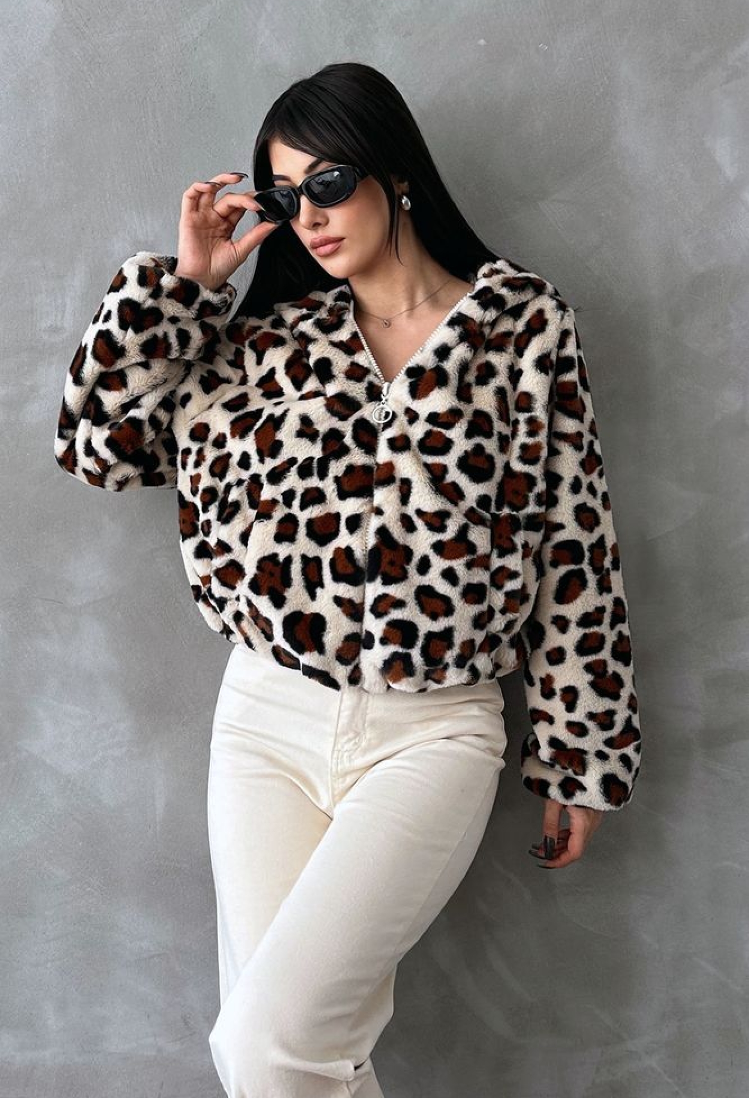 Leopard Printed Plush Coat - Stone & - Brand: Topshow - Women & Kids, Baby Clothes Wholesale - TheBS Women