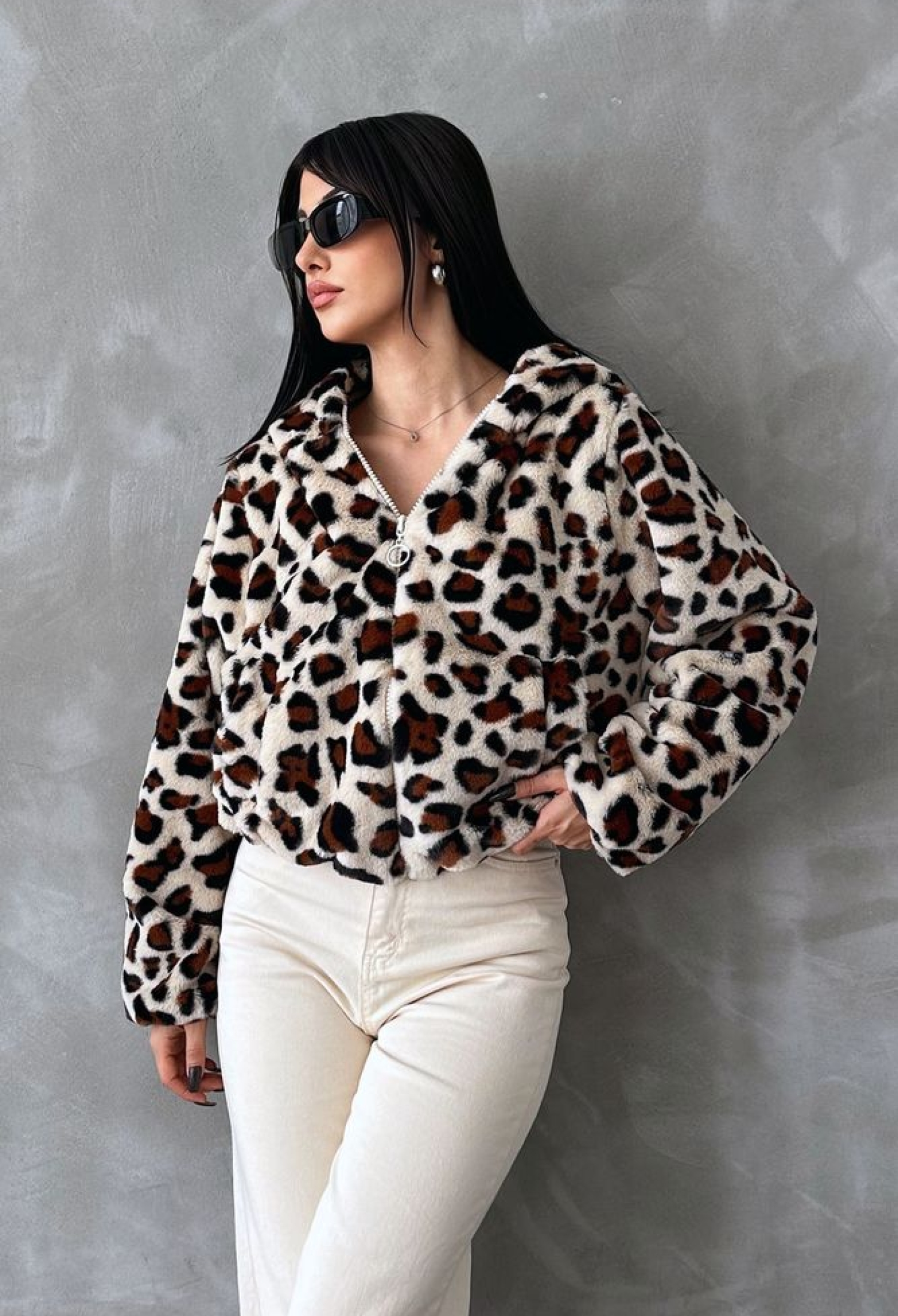 Leopard Printed Plush Coat - Stone & - Brand: Topshow - Women & Kids, Baby Clothes Wholesale - TheBS Women