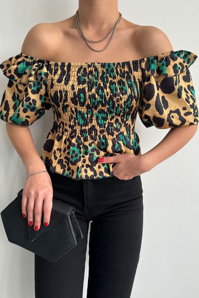 Leopard Emerald Gibeli Boat Neck Blouse - Yellow - Brand: Topshow - Women & Kids, Baby Clothes Wholesale - TheBS Women
