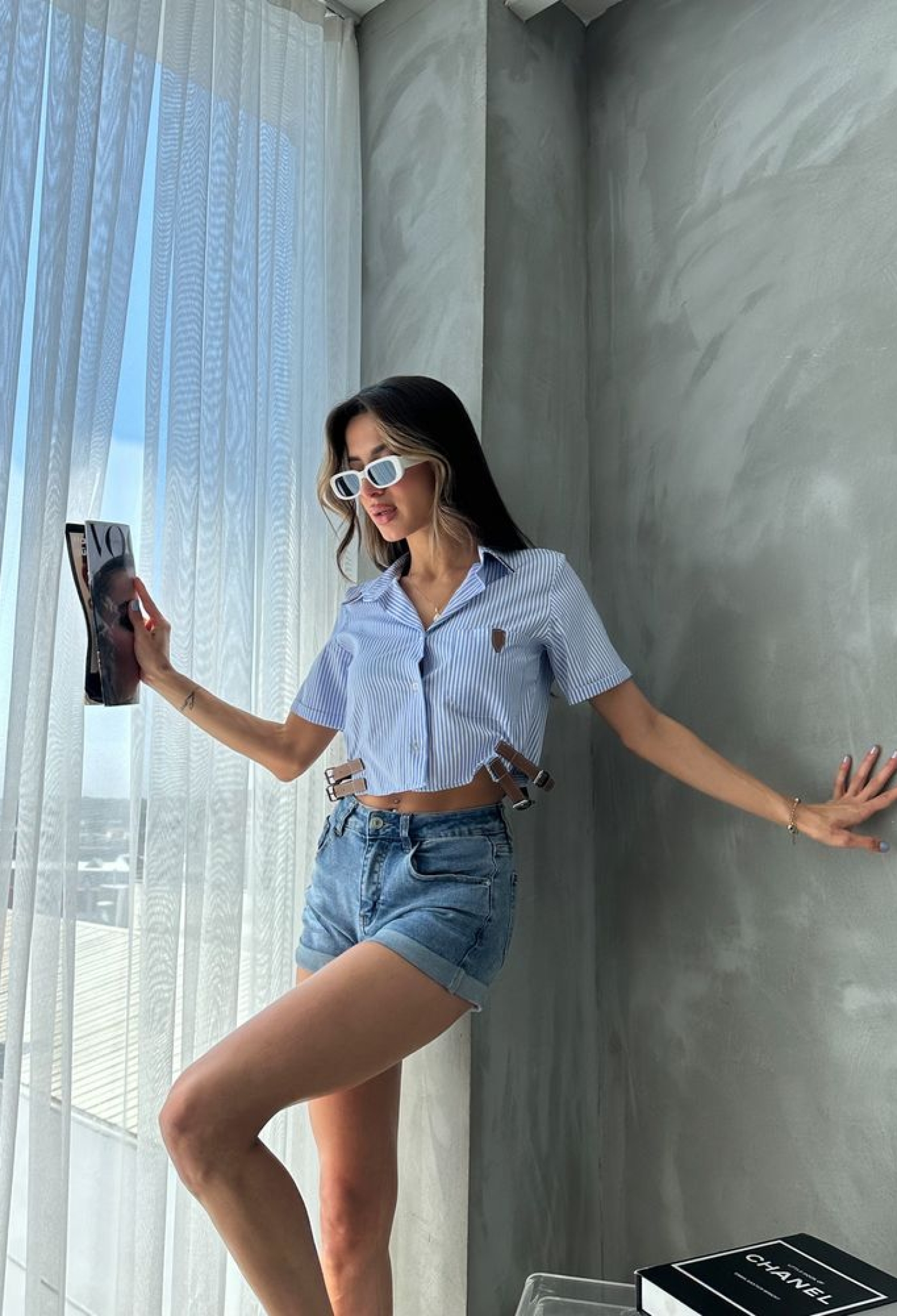 Striped D 2646 Belt Detailed Striped Shirt - Brand: Topshow - Women & Kids, Baby Clothes Wholesale - TheBS Women