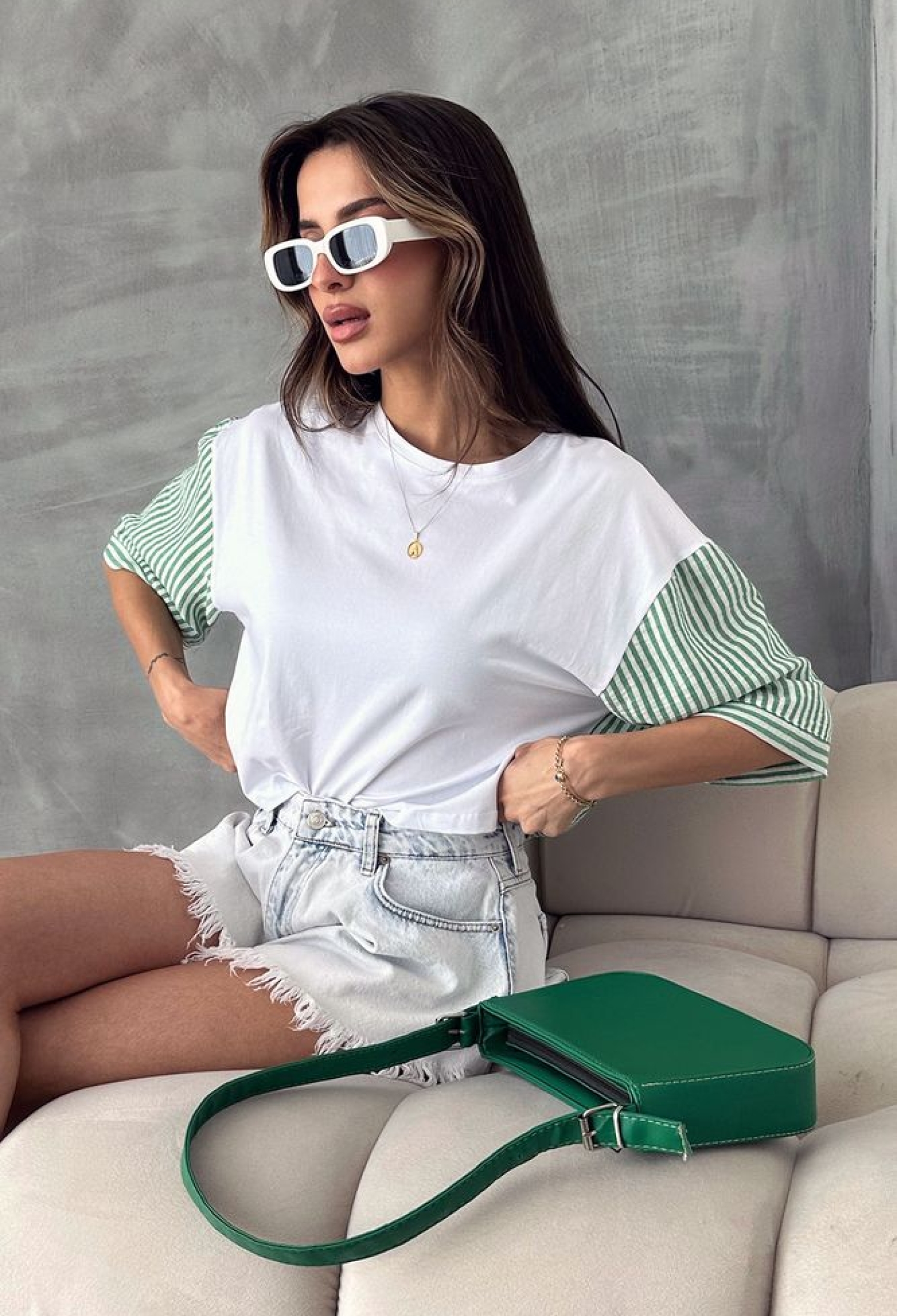 Emerald Striped Poplin Sleeve T-shirt - Brand: Topshow - Women & Kids, Baby Clothes Wholesale - TheBS Women