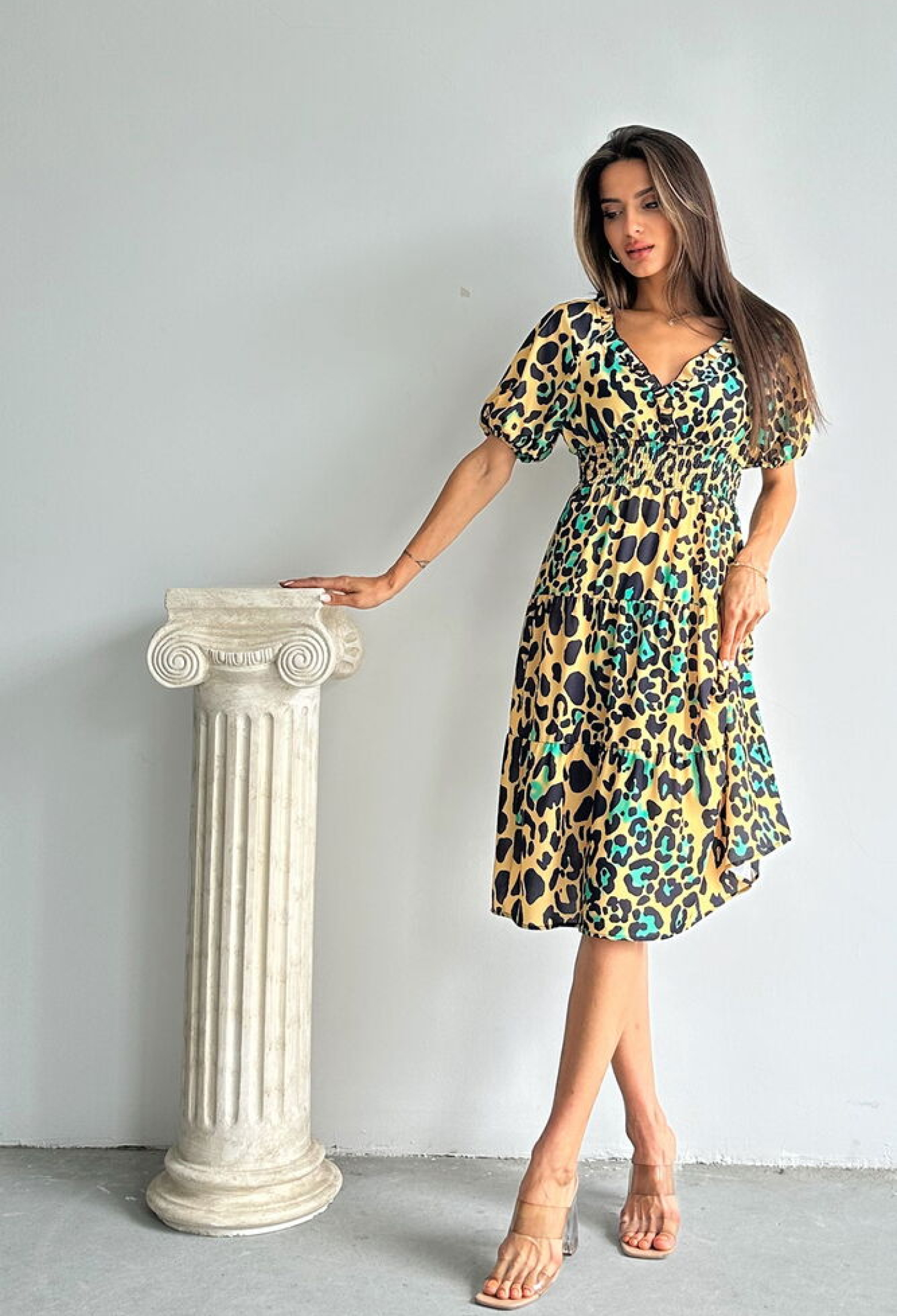 Leopard Emerald Patterned Long Dress - Brand: Topshow - Women & Kids, Baby Clothes Wholesale - TheBS Women