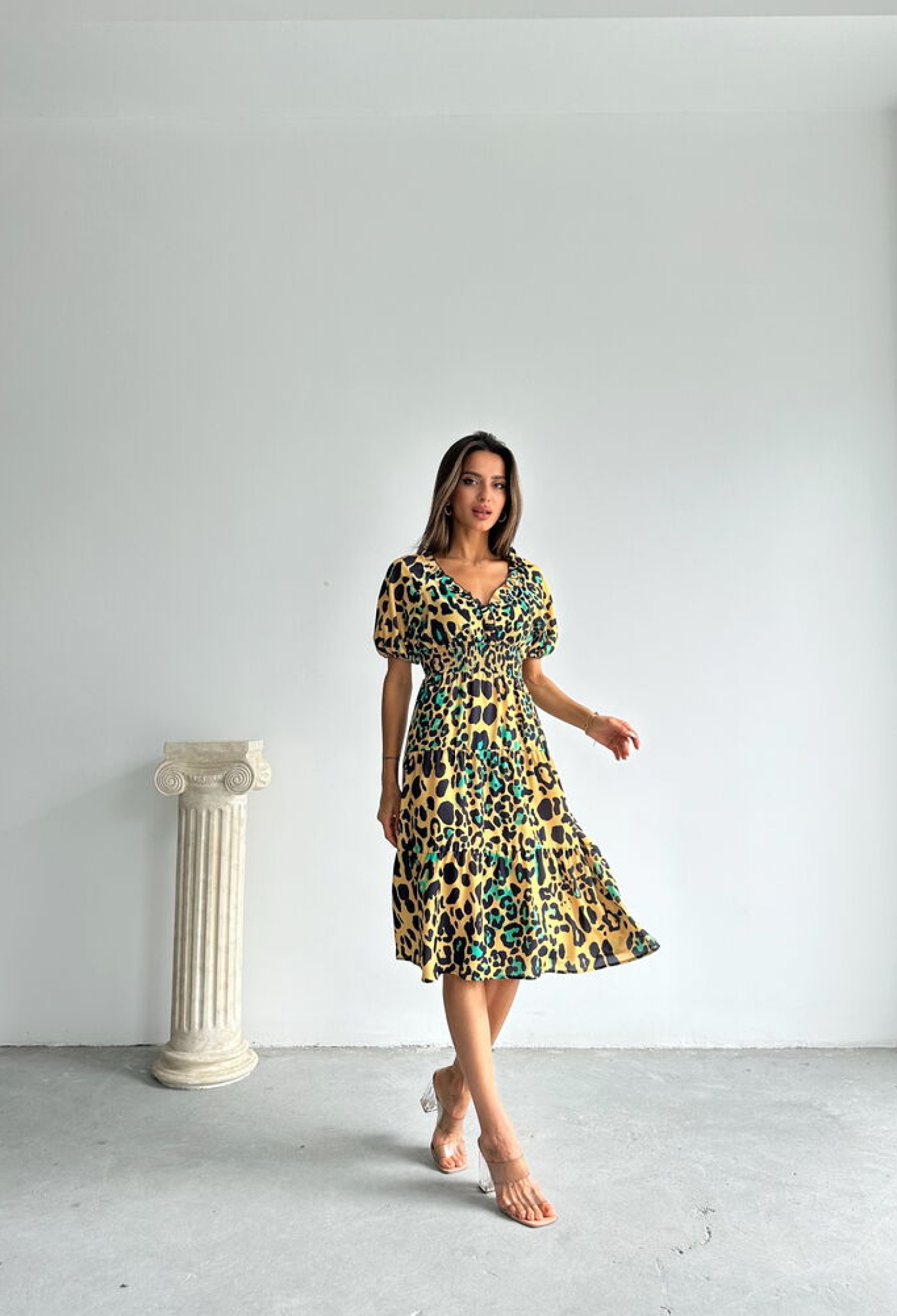 Leopard Emerald Patterned Long Dress - Brand: Topshow - Women & Kids, Baby Clothes Wholesale - TheBS Women