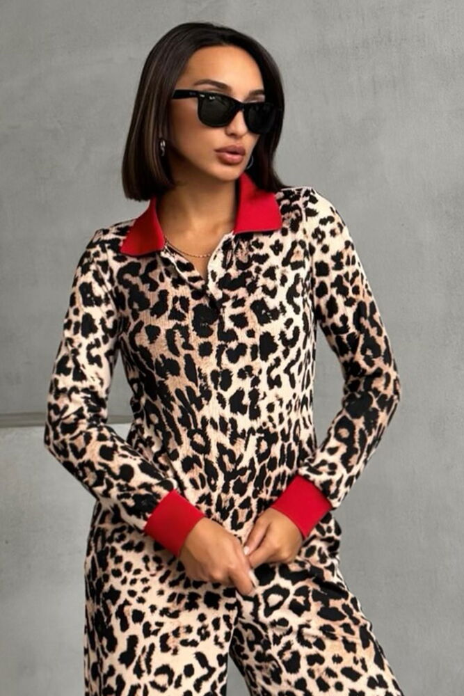 Leopard Patterned Polo Neck Blouse - Brand: Topshow - Women & Kids, Baby Clothes Wholesale - TheBS Women