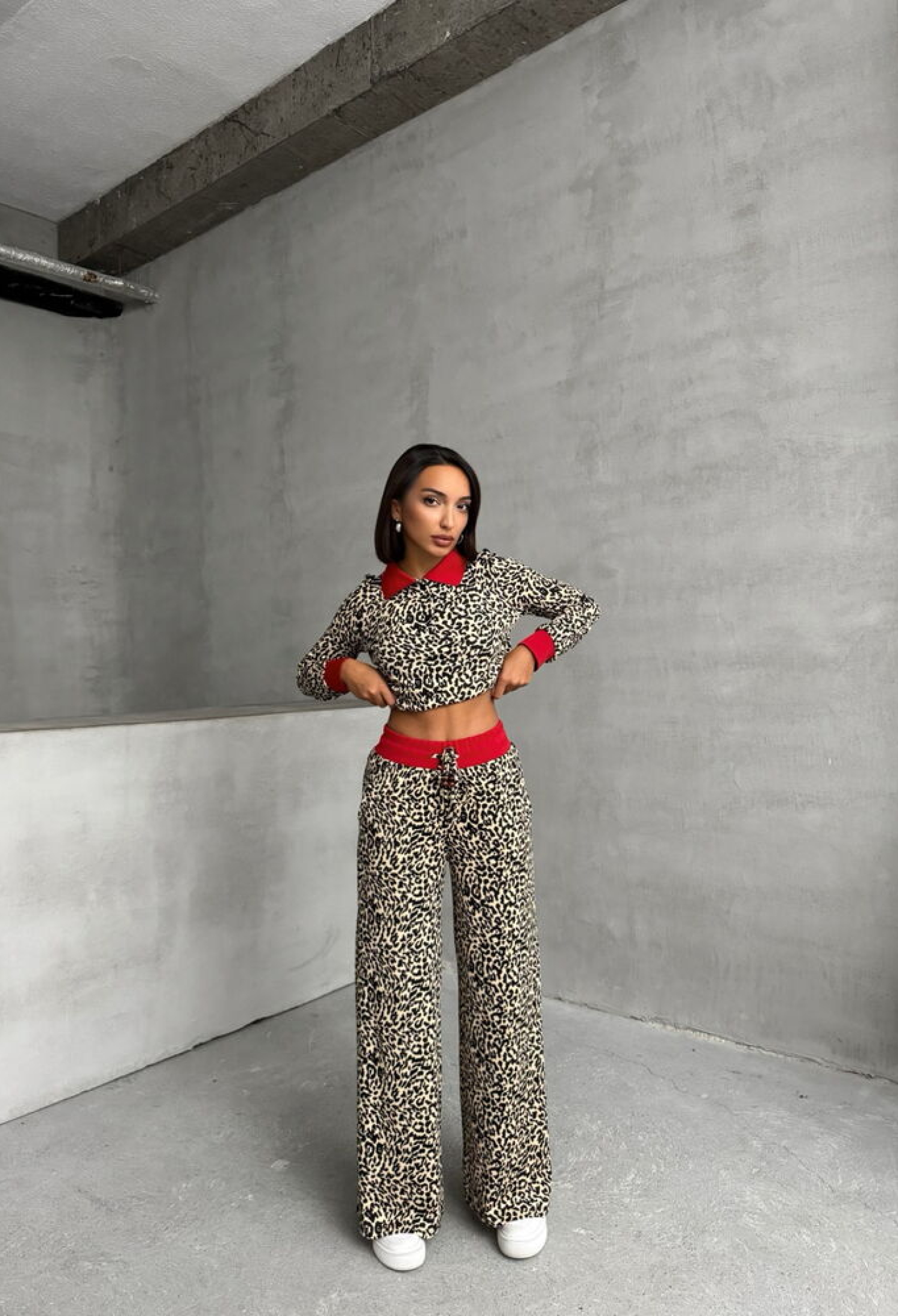 Leopard Patterned Polo Collar Crop Top - Brand: Topshow - Women & Kids, Baby Clothes Wholesale - TheBS Women