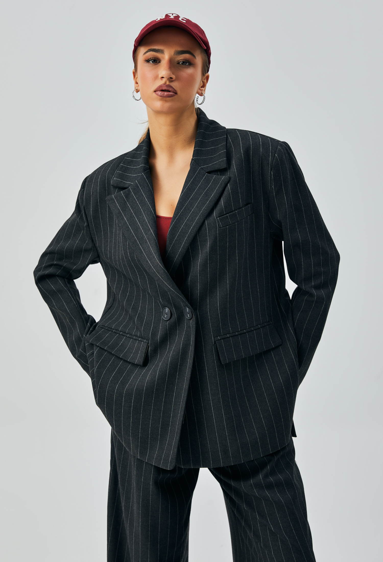 Wool Polyviscose Striped Double Breasted Buttoned Blazer Jacket 28076 - Brand: First Angels - Women & Kids, Baby Clothes Wholesale - TheBS Women