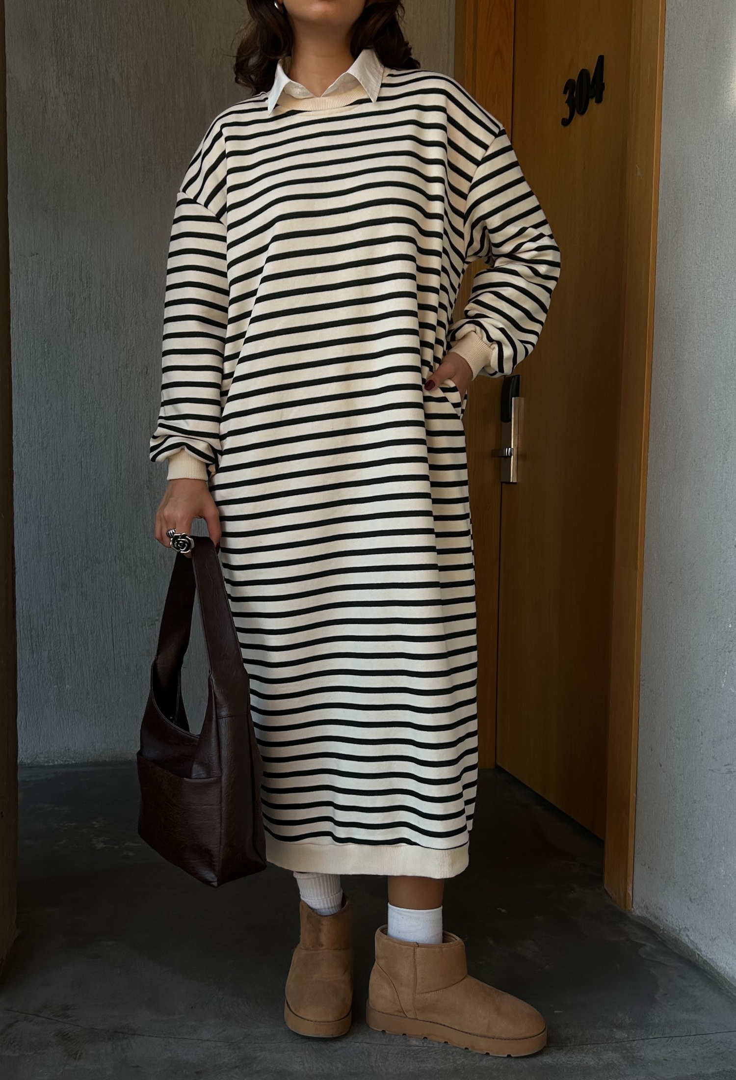 Black Striped 3 Thread Non-raised Long Oversize Dress 28288 - Brand: First Angels - Women & Kids, Baby Clothes Wholesale - TheBS Women