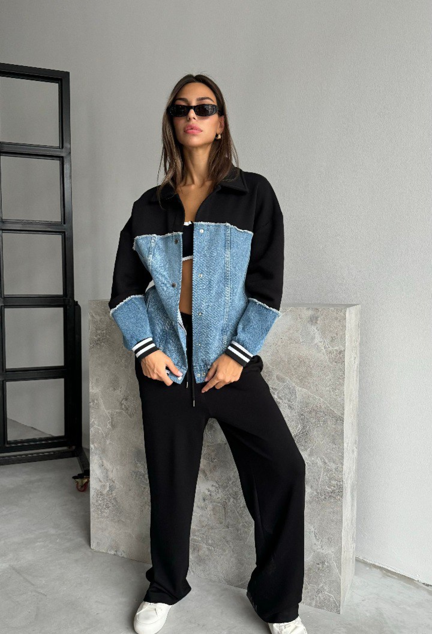 Garnished Bomber Jacket - Black & Blue - Brand: Cream Rouge - Women & Kids, Baby Clothes Wholesale - TheBS Women