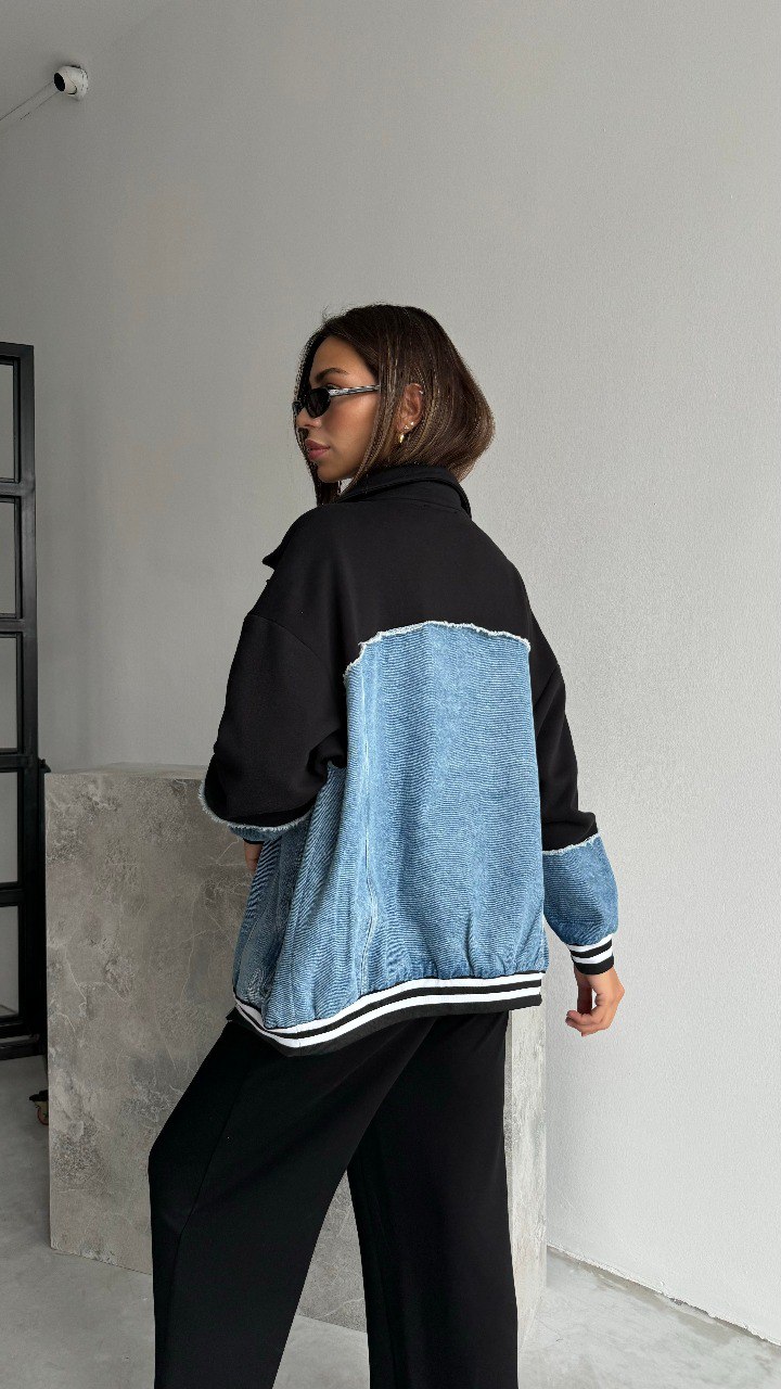 Garnished Bomber Jacket – Black & Blue – Brand: Cream Rouge – Women & Kids, Baby Clothes Wholesale – TheBS Women