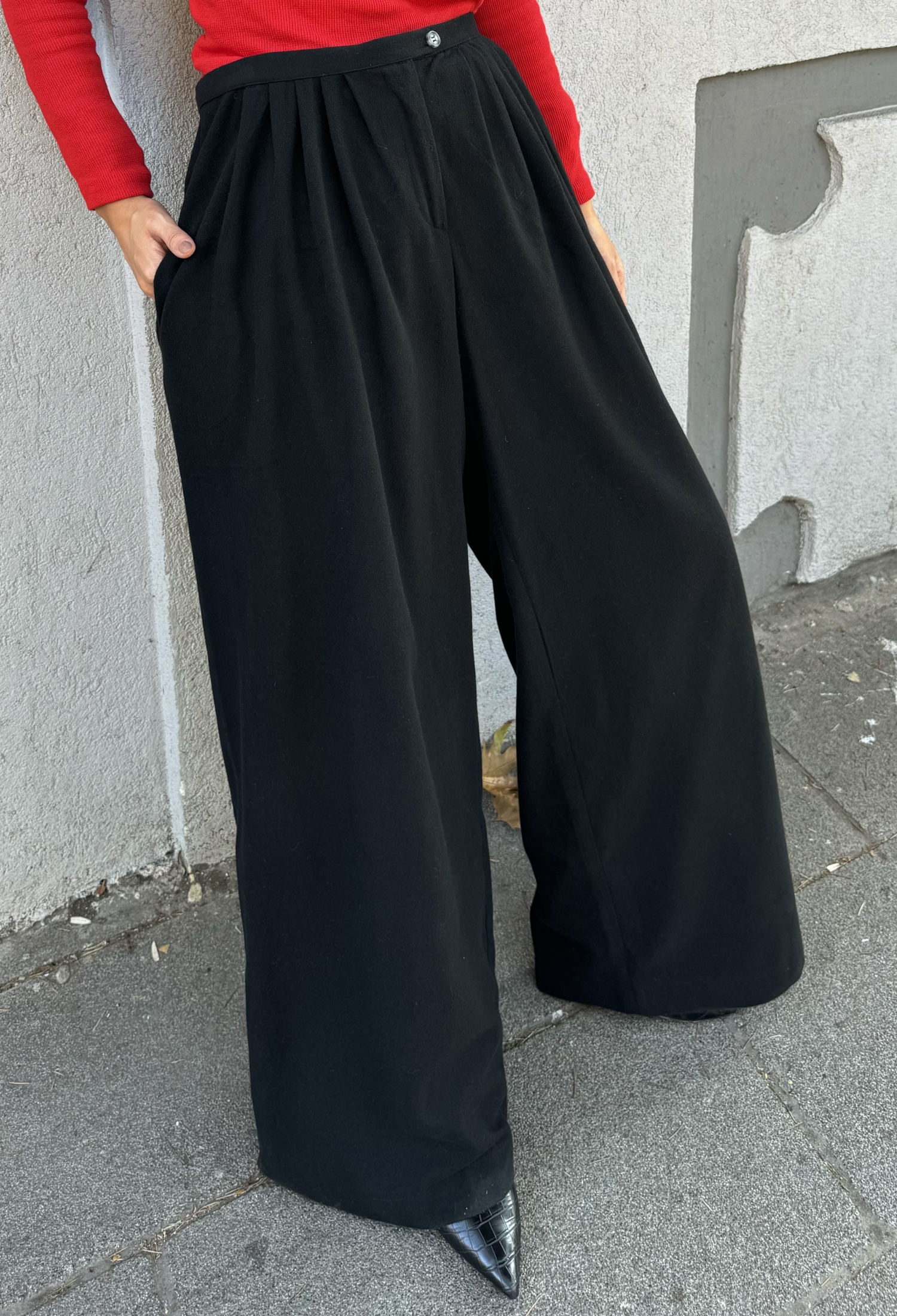 Wide Cut Raised Polyviscose Pleated Trousers 28261 - Brand: First Angels - Women & Kids, Baby Clothes Wholesale - TheBS Women