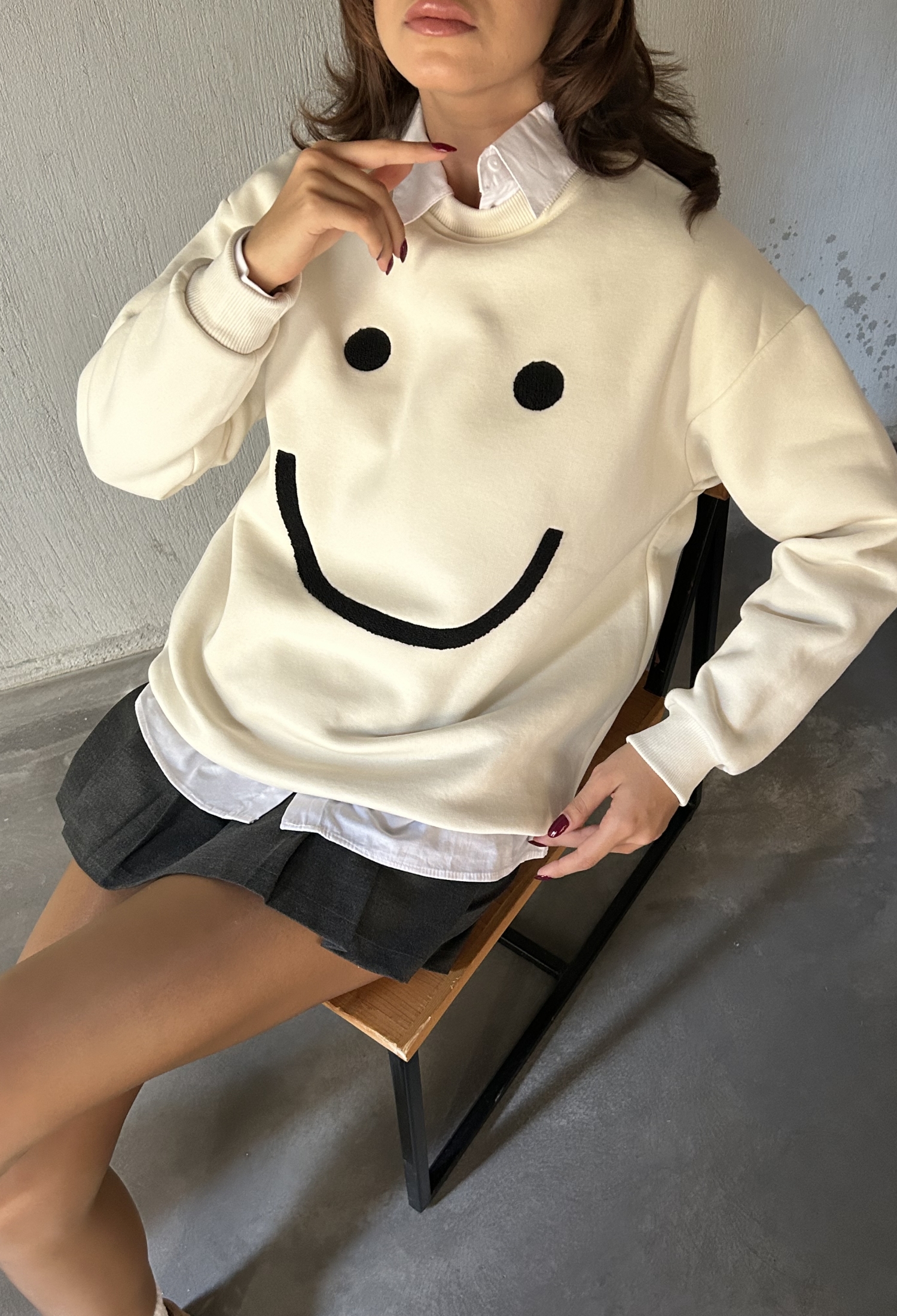 Smile Süzene Embroidered 3 Thread Raised Wide Cut Sweatshirt 28313 - Brand: First Angels - Women & Kids, Baby Clothes Wholesale - TheBS Women