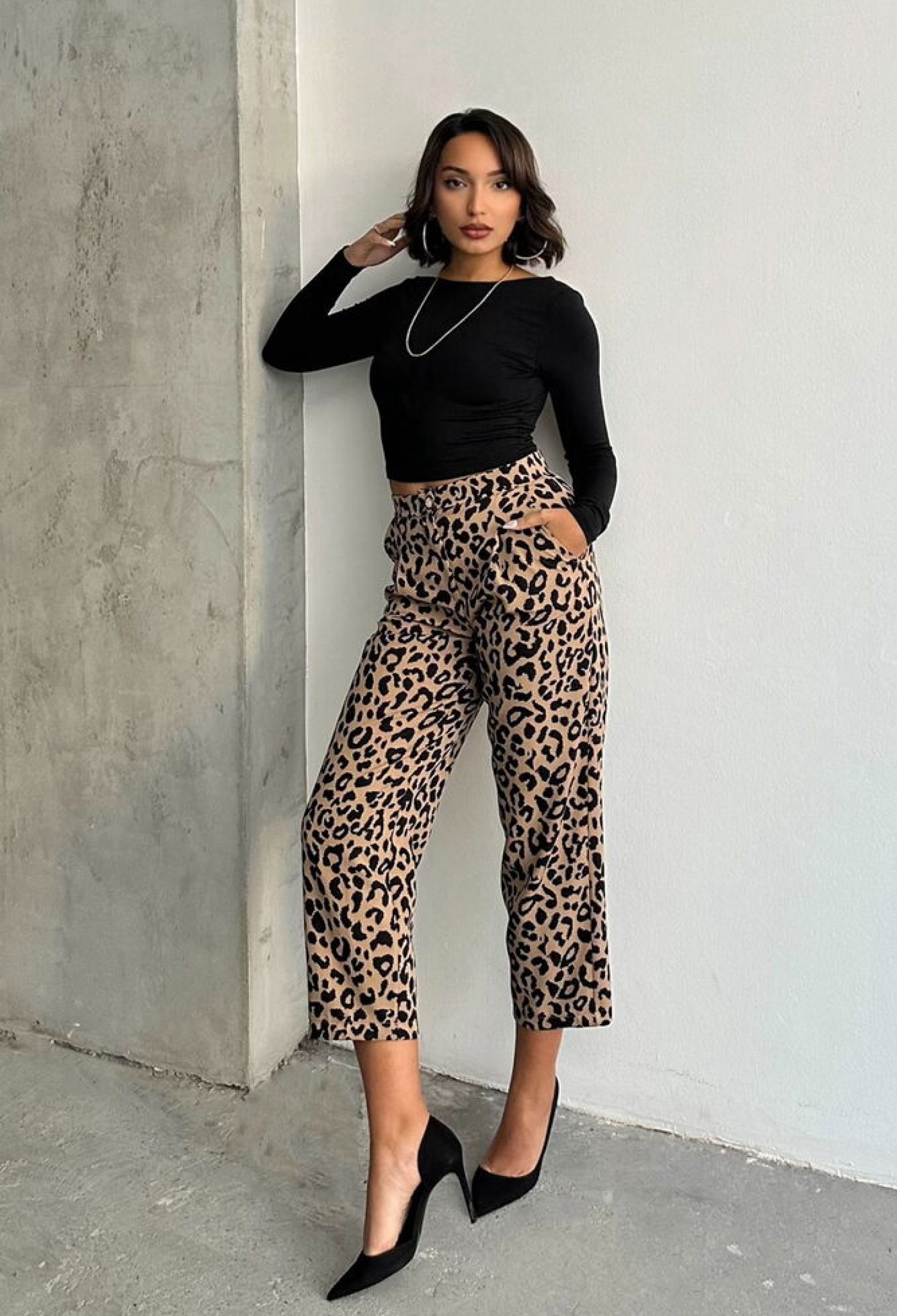 Black F1788 Leopard Patterned Trousers - Brand: Topshow - Women & Kids, Baby Clothes Wholesale - TheBS Women