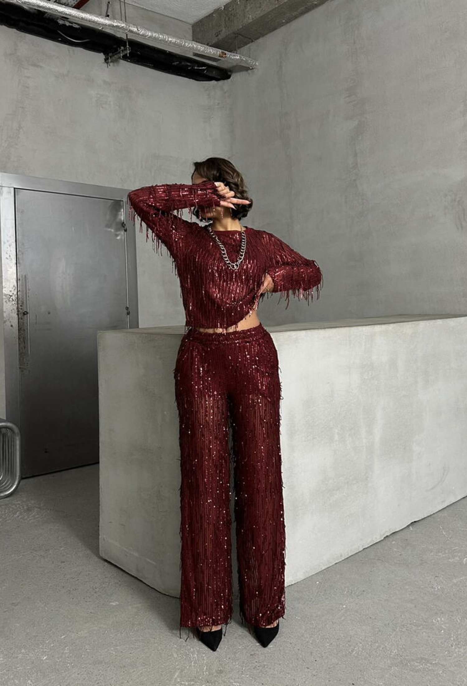 Burgundy Sequined Tulle Trousers - Brand: Topshow - Women & Kids, Baby Clothes Wholesale - TheBS Women