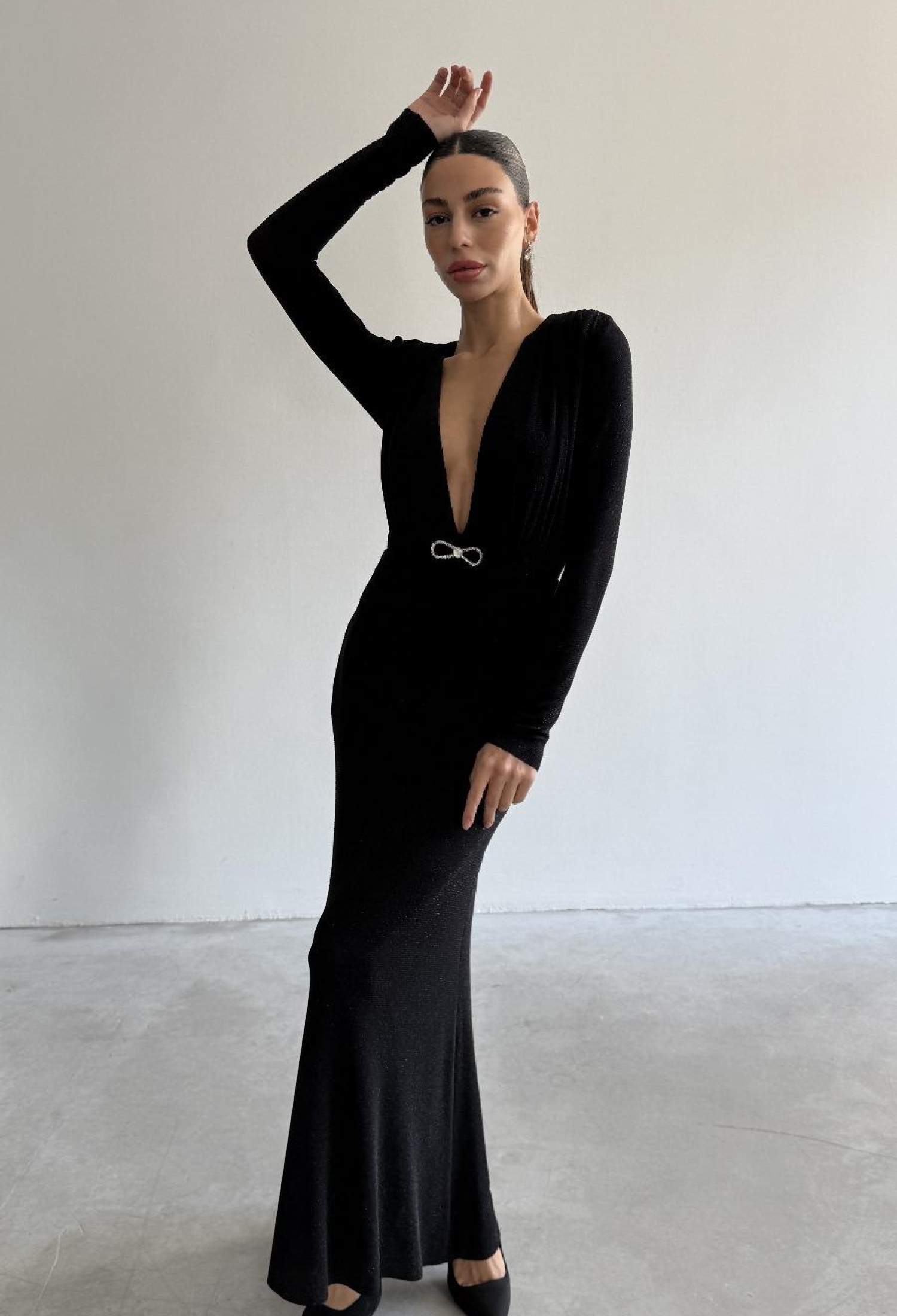 Deep V Neck Maxi Dress - Black - Brand: Cream Rouge - Women & Kids, Baby Clothes Wholesale - TheBS Women