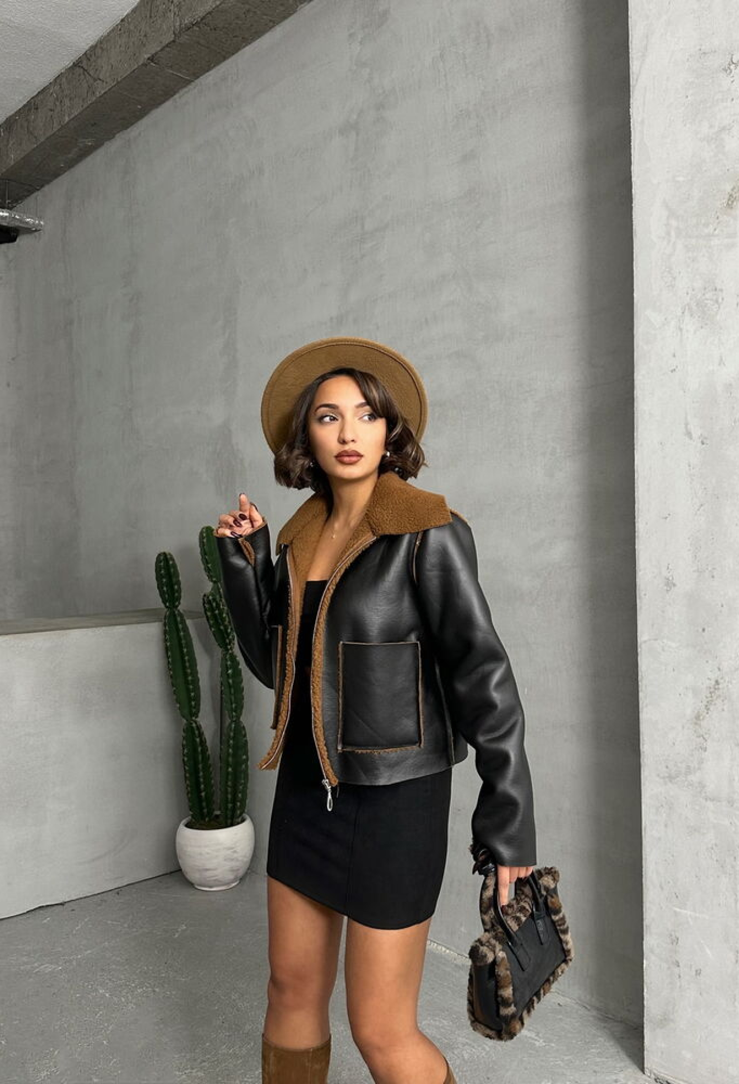 Brown Laminated Leather Zippered Wholesale Coat - Brand: Topshow - Women & Kids, Baby Clothes Wholesale - TheBS Women