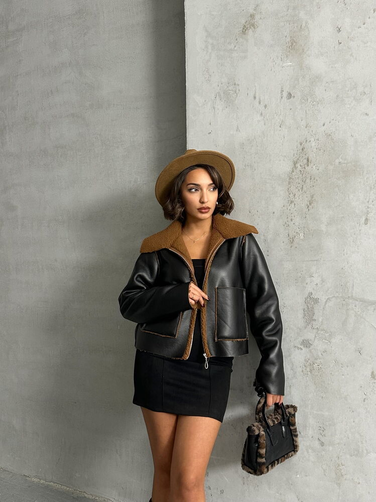 Brown Laminated Leather Zippered Wholesale Coat – Brand: Topshow – Women & Kids, Baby Clothes Wholesale – TheBS Women