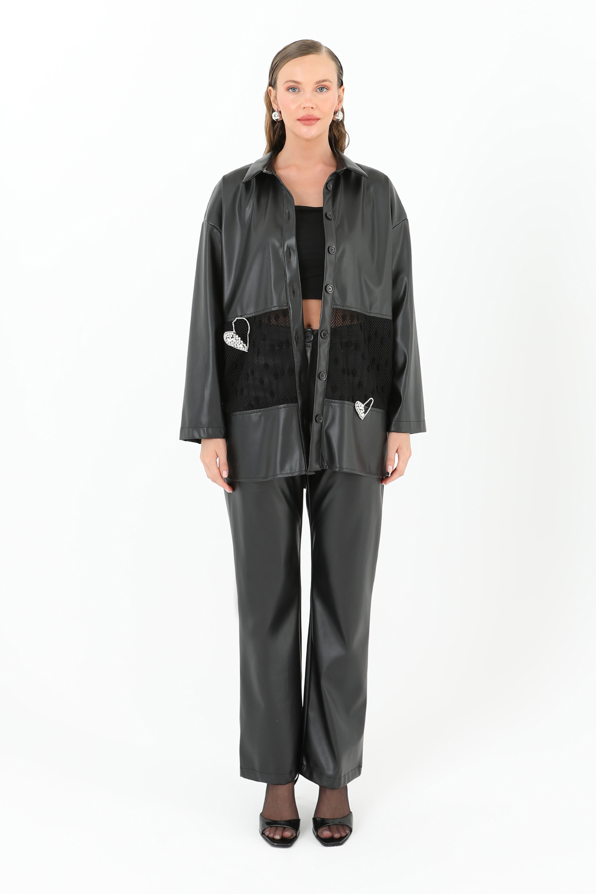 Women's Mesh Detailed Leather Shirt - Brand: SOUL - Women & Kids, Baby Clothes Wholesale - TheBS Women Women's Mesh Detailed Leather Shirt - Brand: SOUL - Women & Kids, Baby Clothes Wholesale - TheBS Women