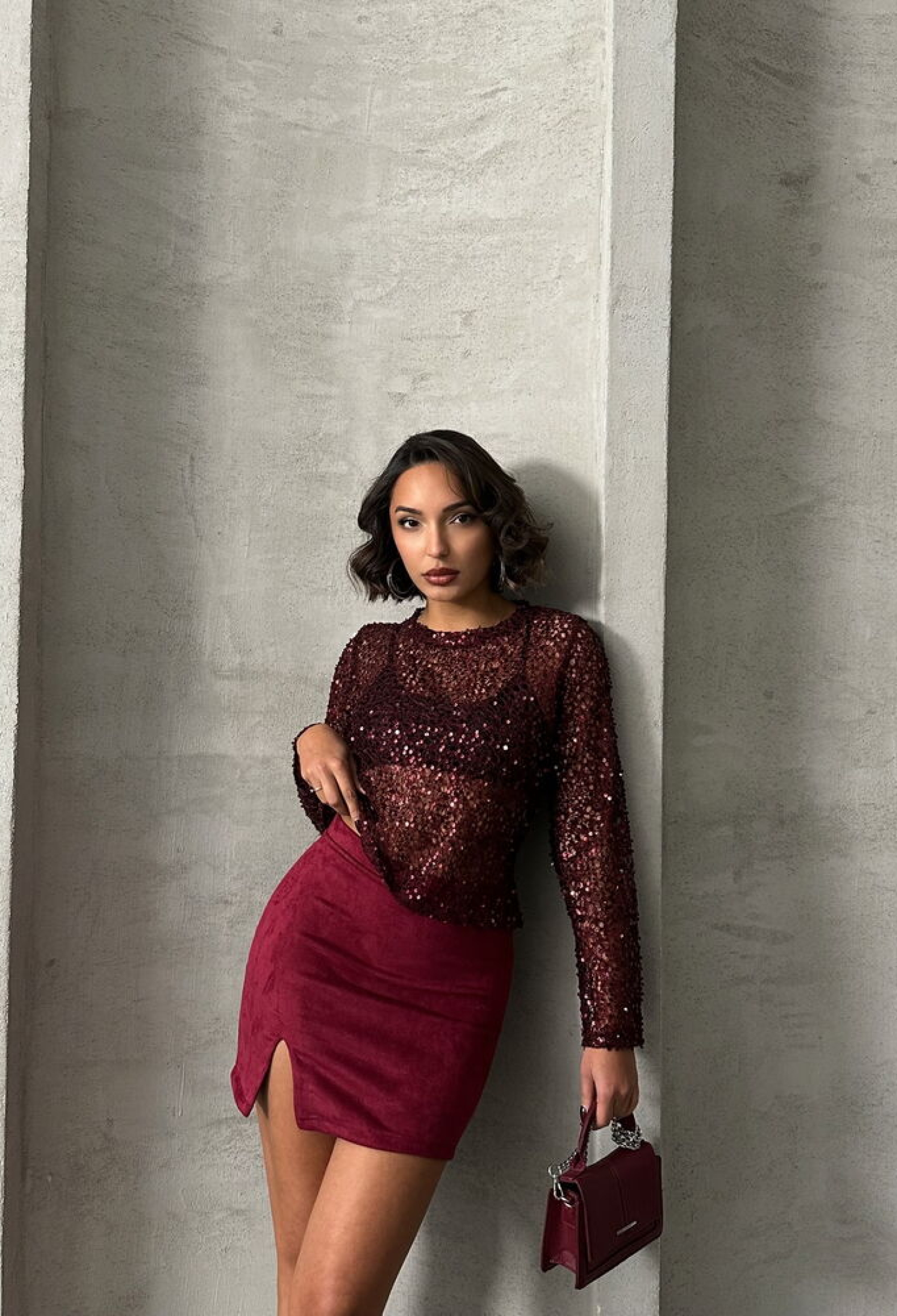 Burgundy Suede Slit Wholesale Skirt - Brand: Topshow - Women & Kids, Baby Clothes Wholesale - TheBS Women