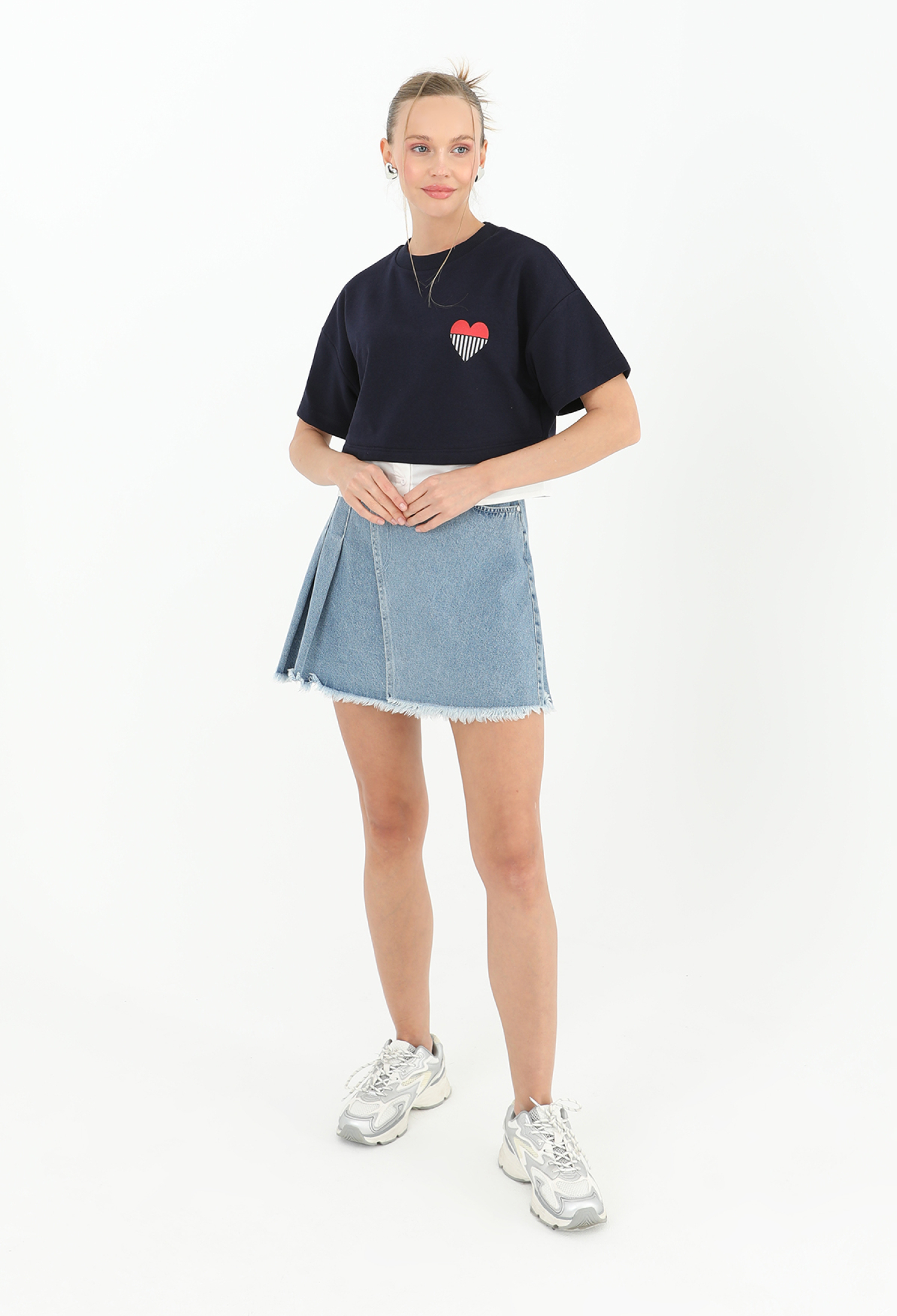 Poplin Garnish Printed T-Shirt - Dark Navy Blue - Brand: SOUL - Women & Kids, Baby Clothes Wholesale - TheBS Women