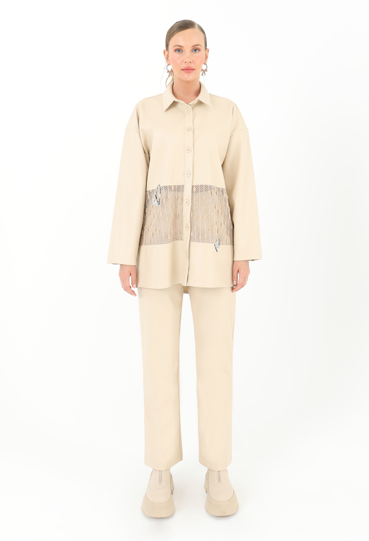 Leather Shirt With Mesh Detail - Brand: SOUL - Women & Kids, Baby Clothes Wholesale - TheBS Women