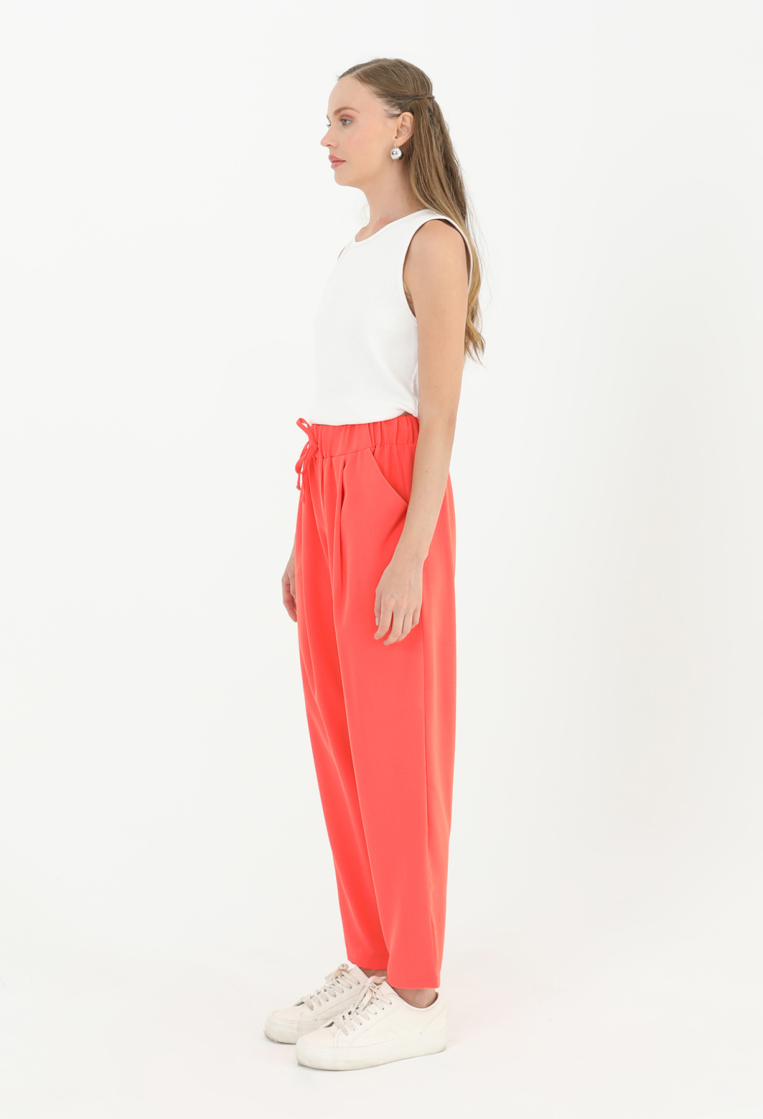 Carrot Shaped Trousers With Waist Tie - Coral - Brand: Puane - Women & Kids, Baby Clothes Wholesale - TheBS Women