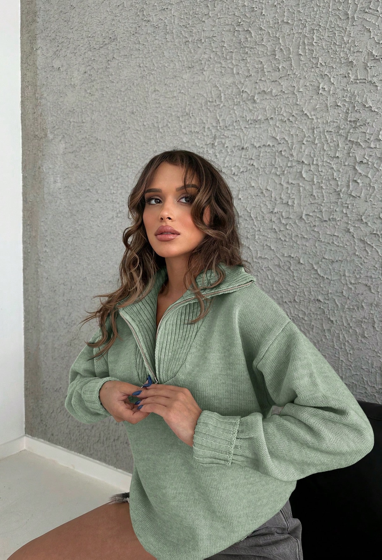 Zippered Collar Sweater - Brand: My Fashion - Women & Kids, Baby Clothes Wholesale - TheBS Women