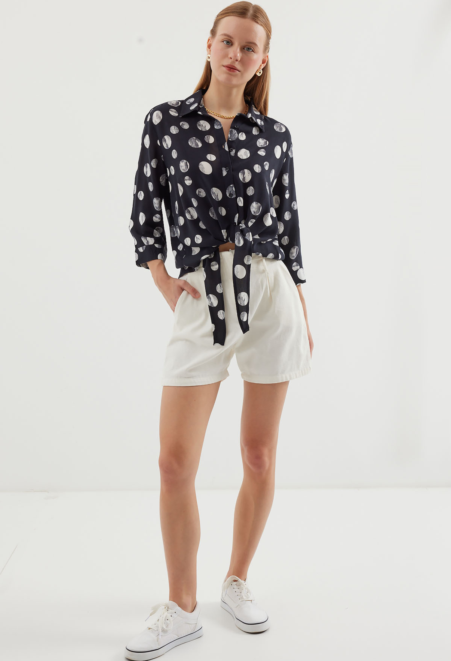 Tie Front Patterned Shirt - Brand: Bigdart - Women & Kids, Baby Clothes Wholesale - TheBS Women