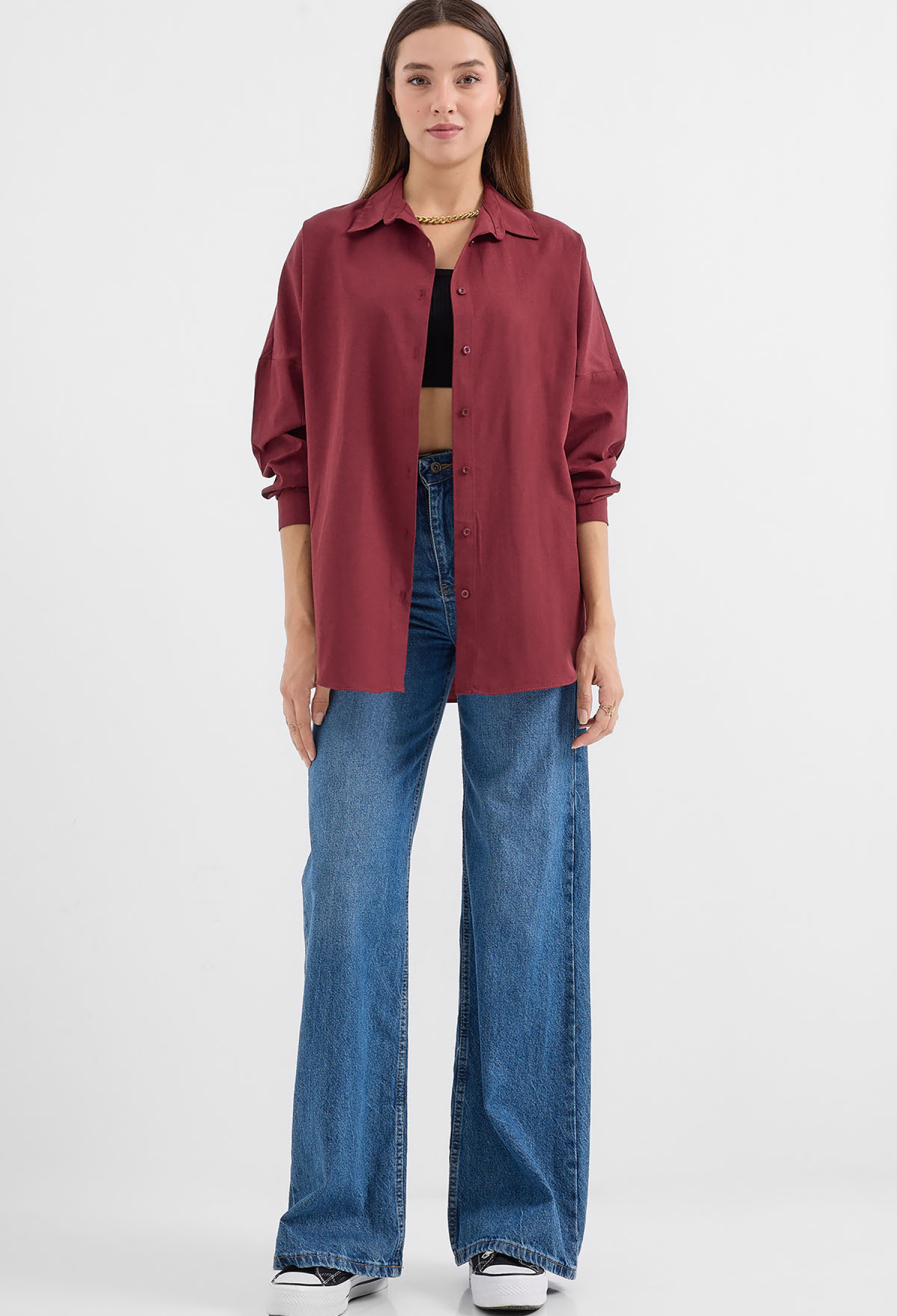 Oversize Long Basic Shirt - Plum - Brand: Bigdart - Women & Kids, Baby Clothes Wholesale - TheBS Women