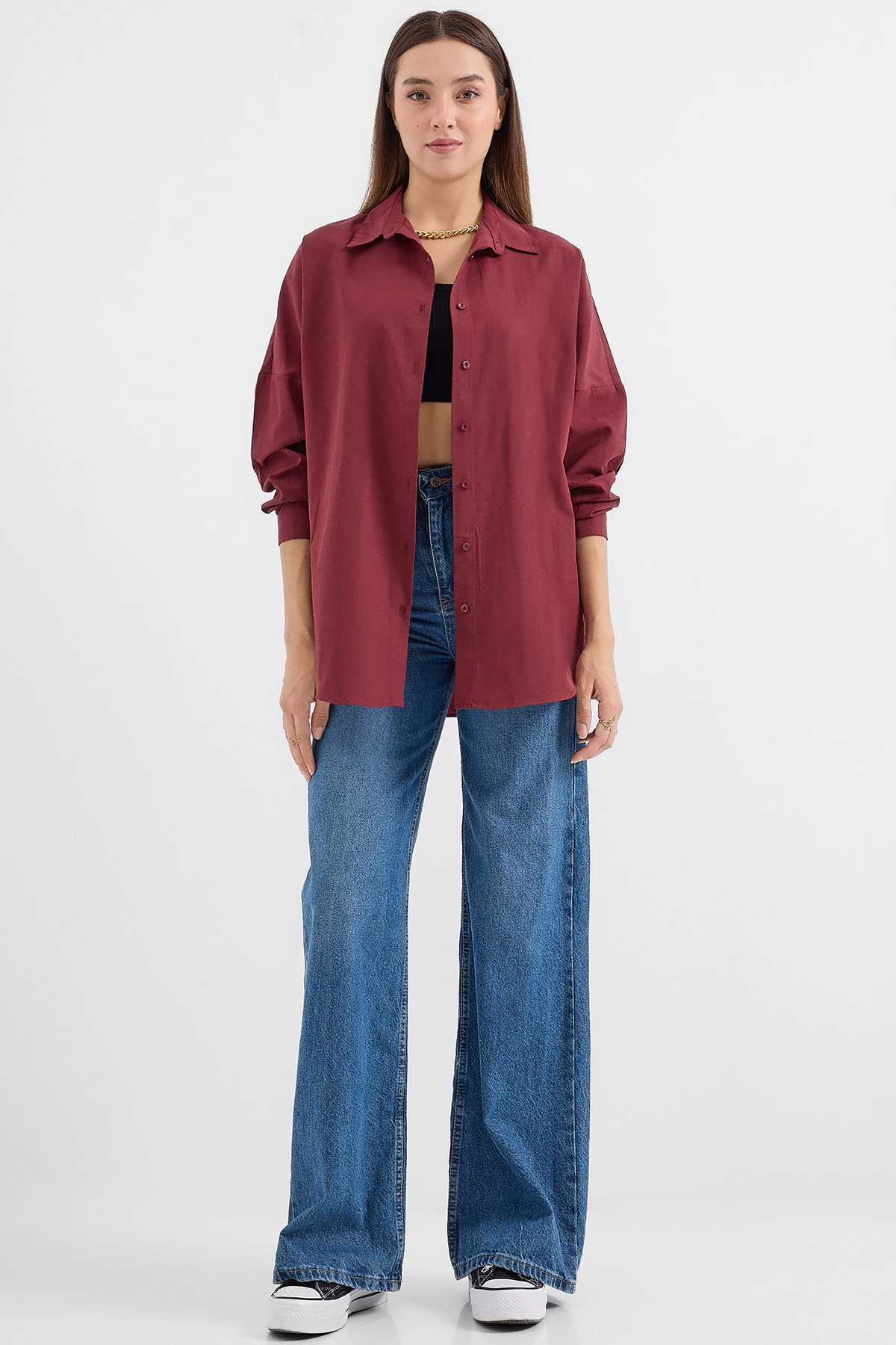 Oversize Long Basic Shirt - Plum - Brand: Bigdart - Women & Kids, Baby Clothes Wholesale - TheBS Women