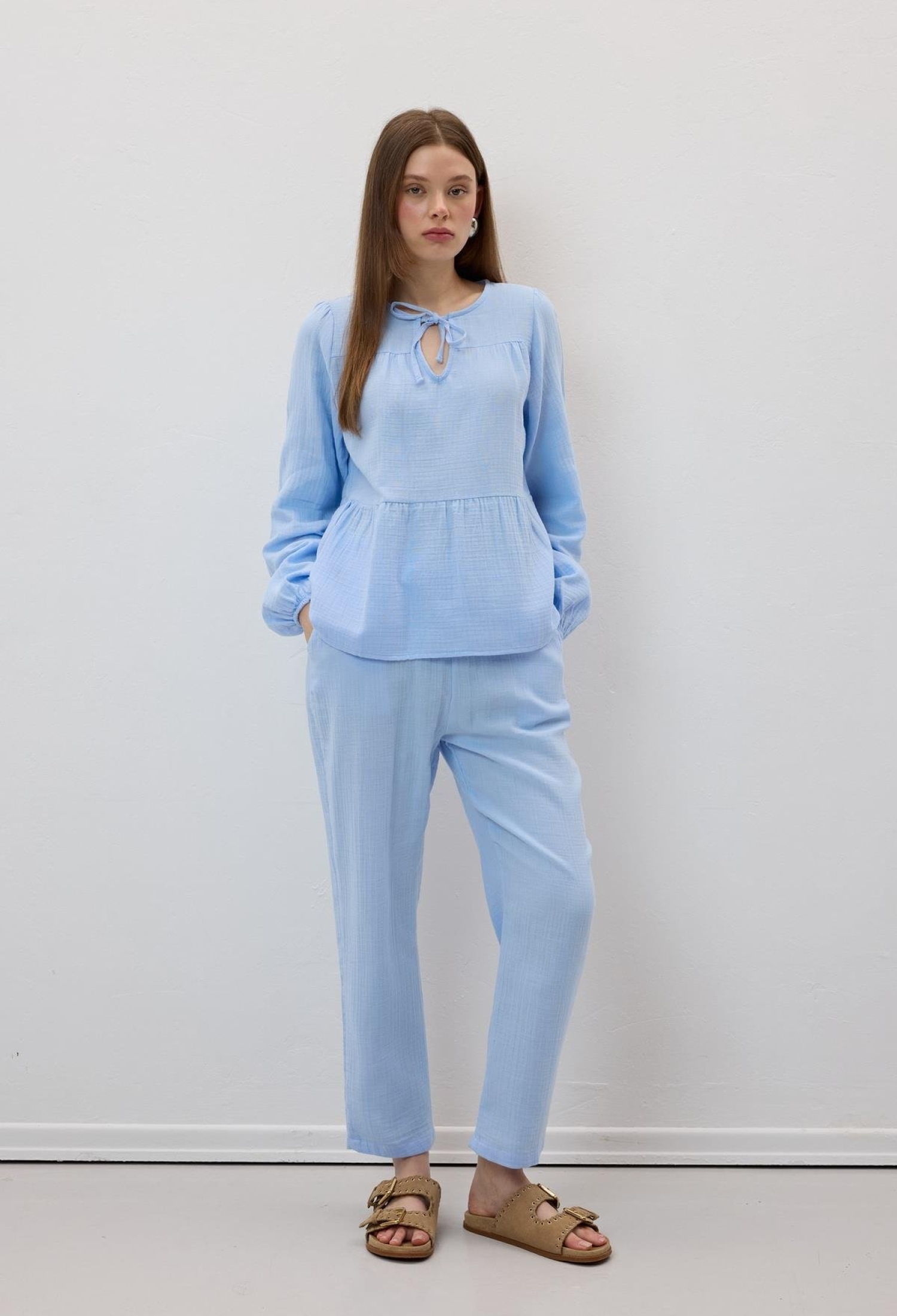 Mueslin Salaş Elastic Waist Women's Pants - Brand: Levure - Women & Kids, Baby Clothes Wholesale - TheBS Women