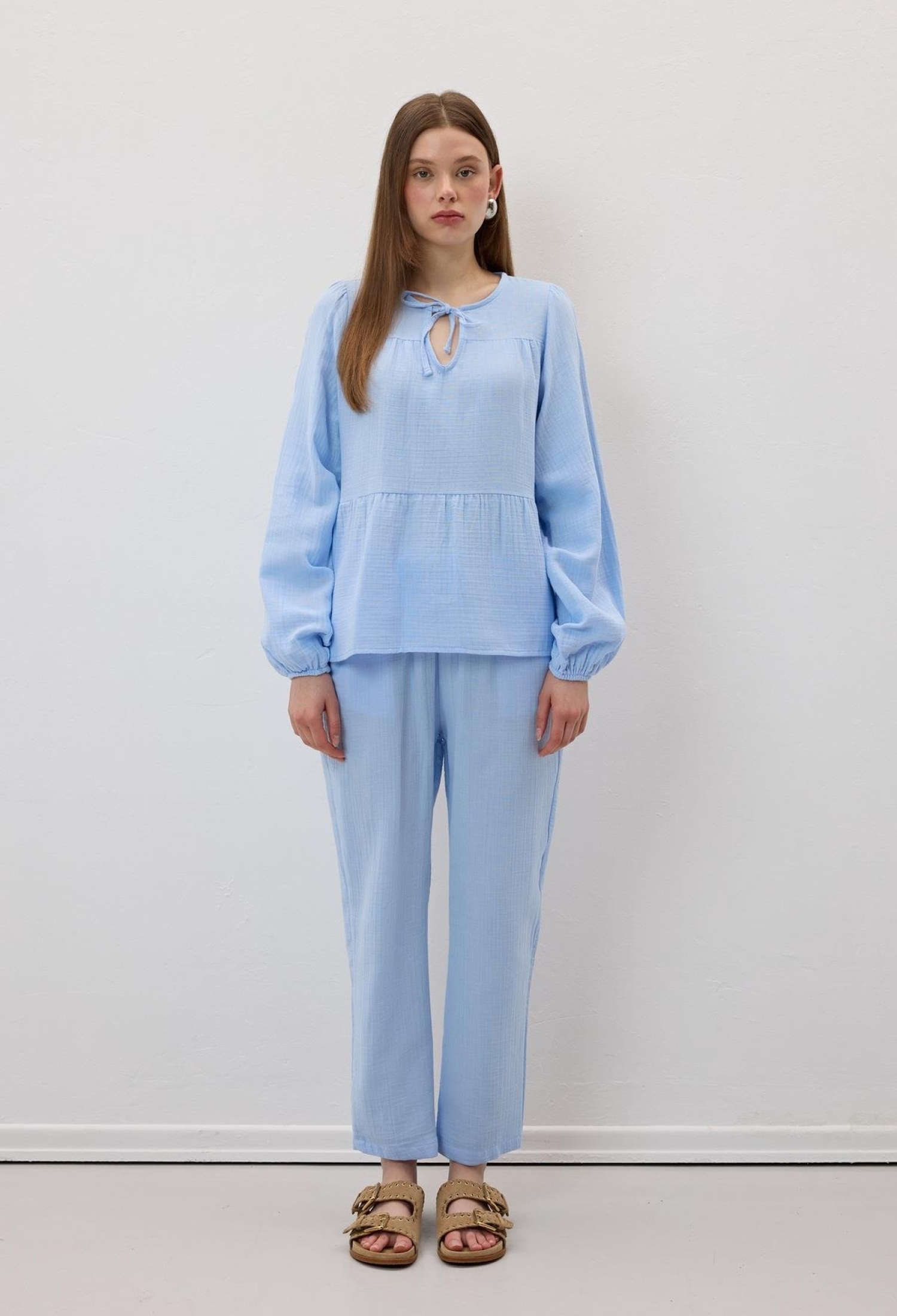 Mueslin Salaş Elastic Waist Women's Pants - Brand: Levure - Women & Kids, Baby Clothes Wholesale - TheBS Women