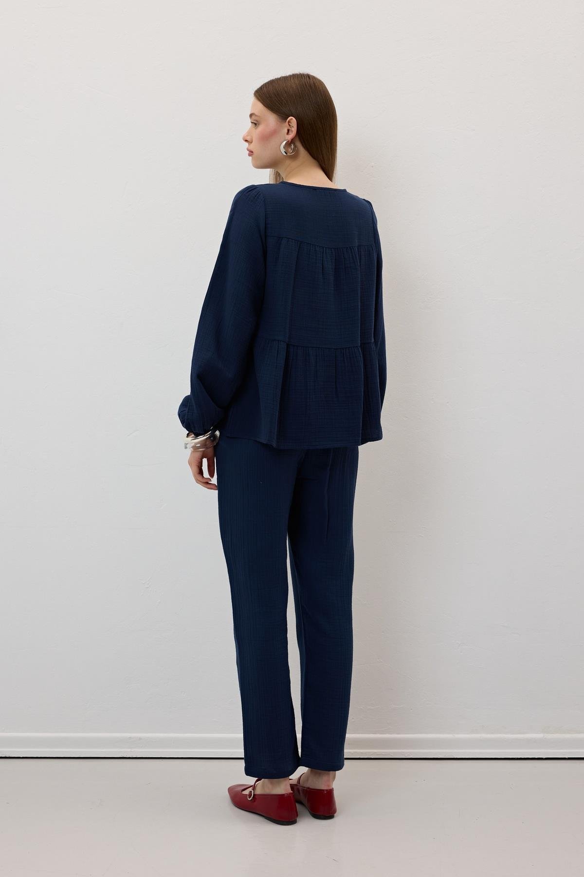 Mueslin Salaş Elastic Waist Women's Pants Navy - Brand: Levure - Women & Kids, Baby Clothes Wholesale - TheBS Women Mueslin Salaş Elastic Waist Women's Pants Navy - Brand: Levure - Women & Kids, Baby Clothes Wholesale - TheBS Women