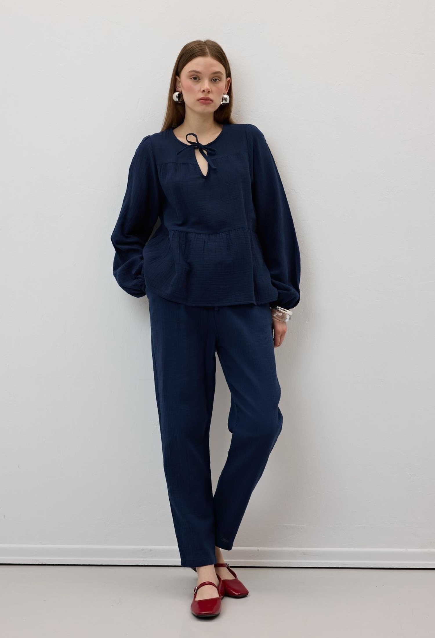 Mueslin Salaş Elastic Waist Women's Pants Navy - Brand: Levure - Women & Kids, Baby Clothes Wholesale - TheBS Women