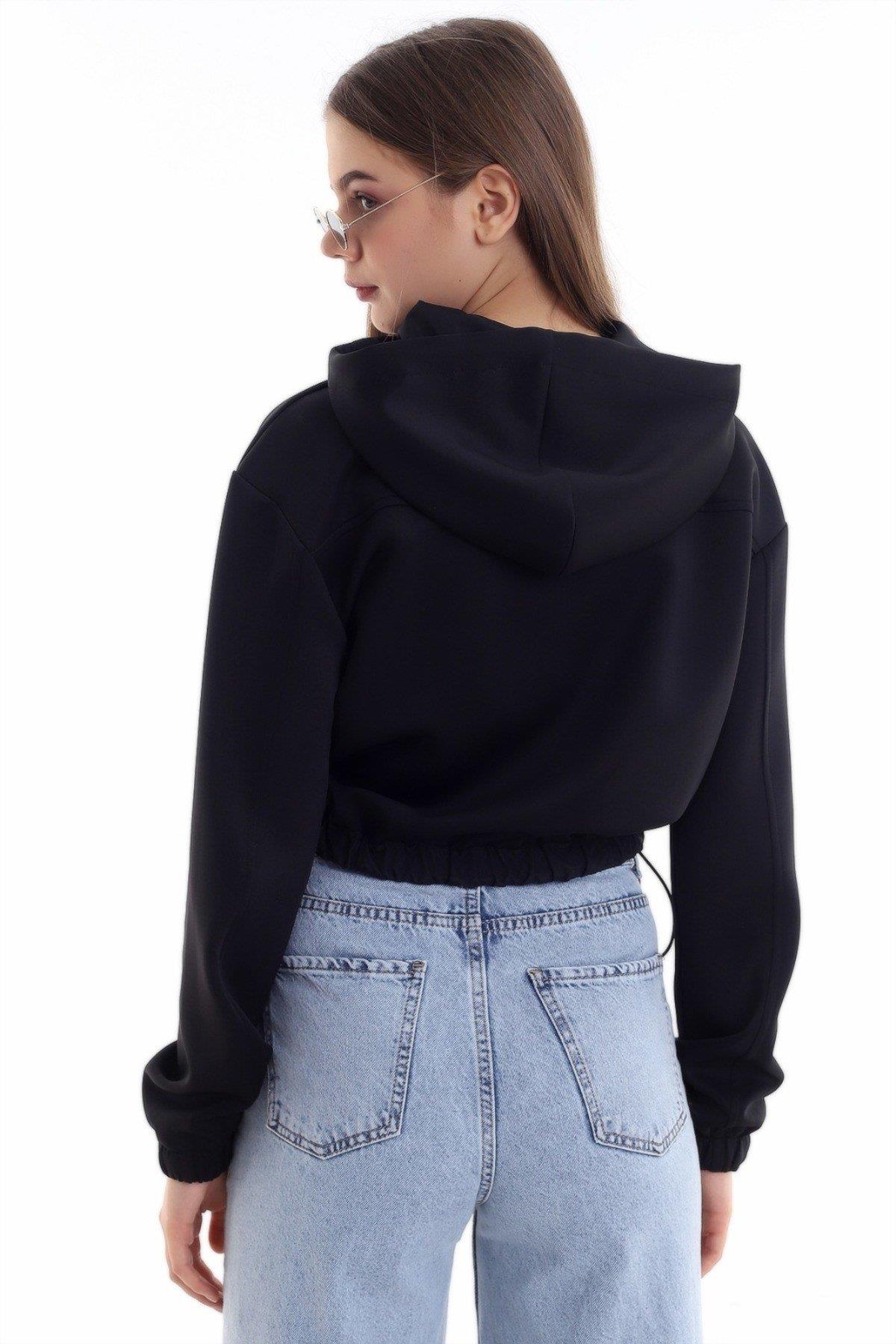 Waist Detailed And Hooded Cardigan – Black – Brand: Elisa – Women & Kids, Baby Clothes Wholesale – TheBS Women