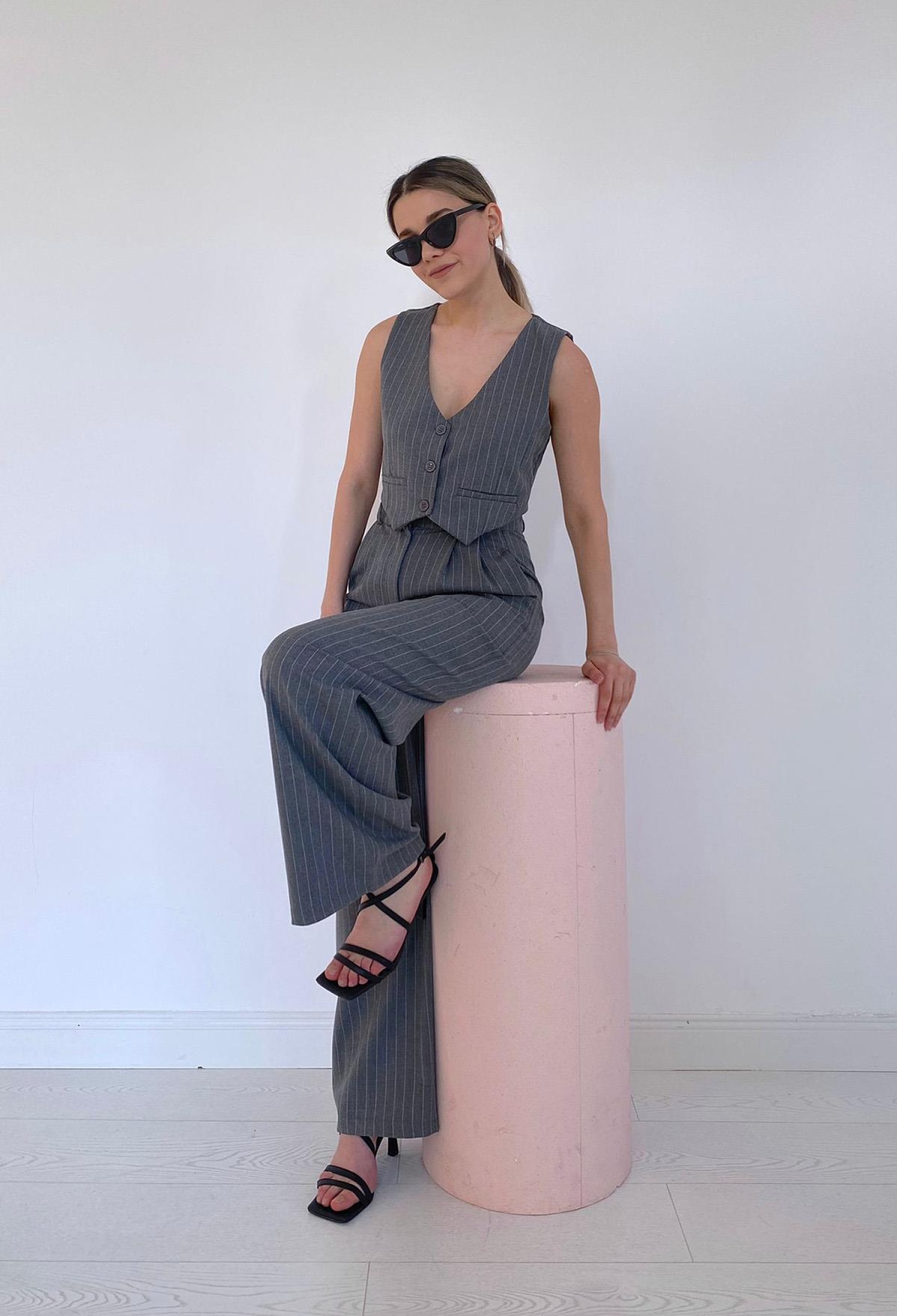 Striped Jacket & Vest & Trouser Suit - Gray - Brand: Elisa - Women & Kids, Baby Clothes Wholesale - TheBS Women