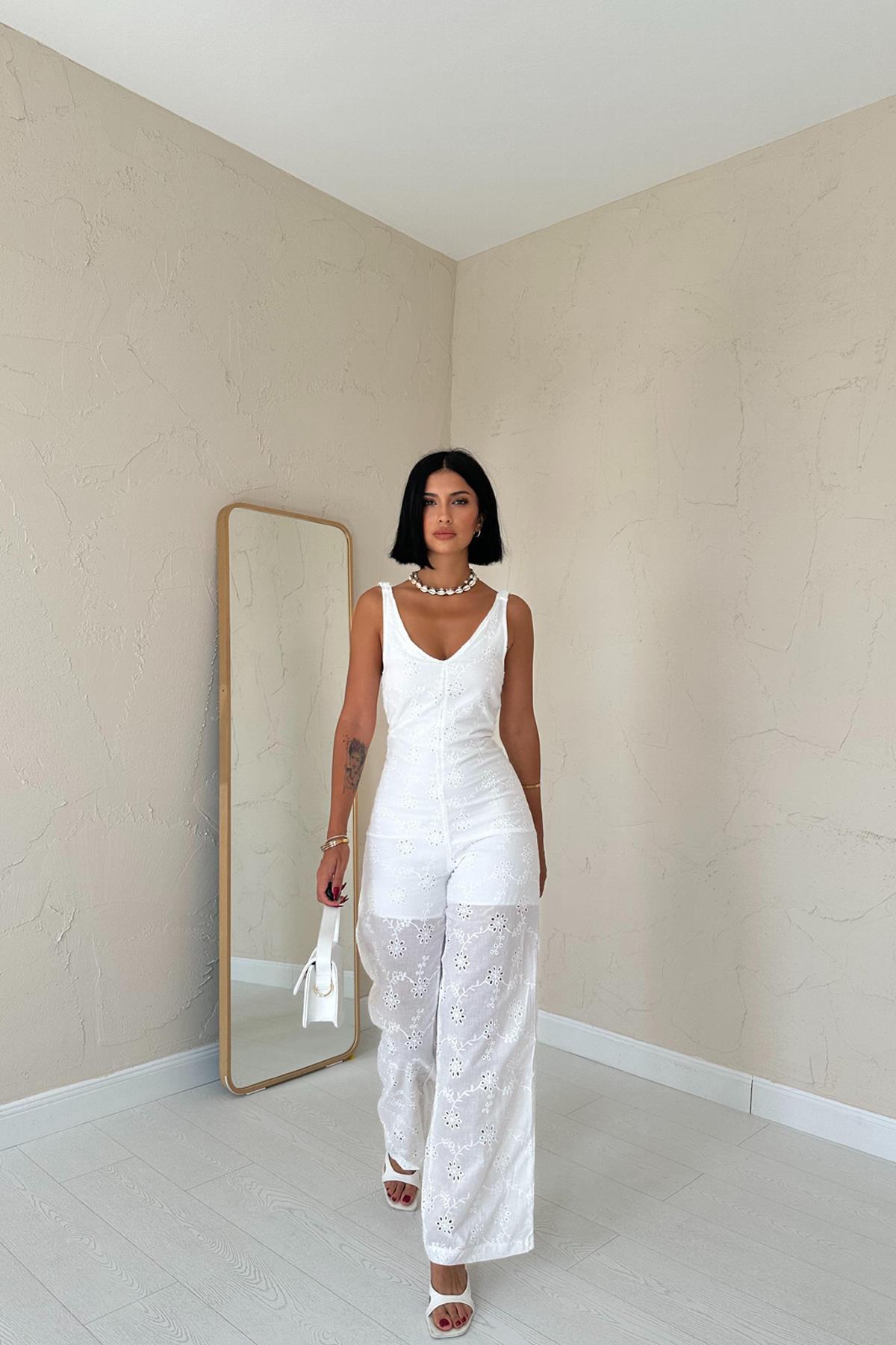 Scalloped Overalls - White - Brand: Elisa - Women & Kids, Baby Clothes Wholesale - TheBS Women