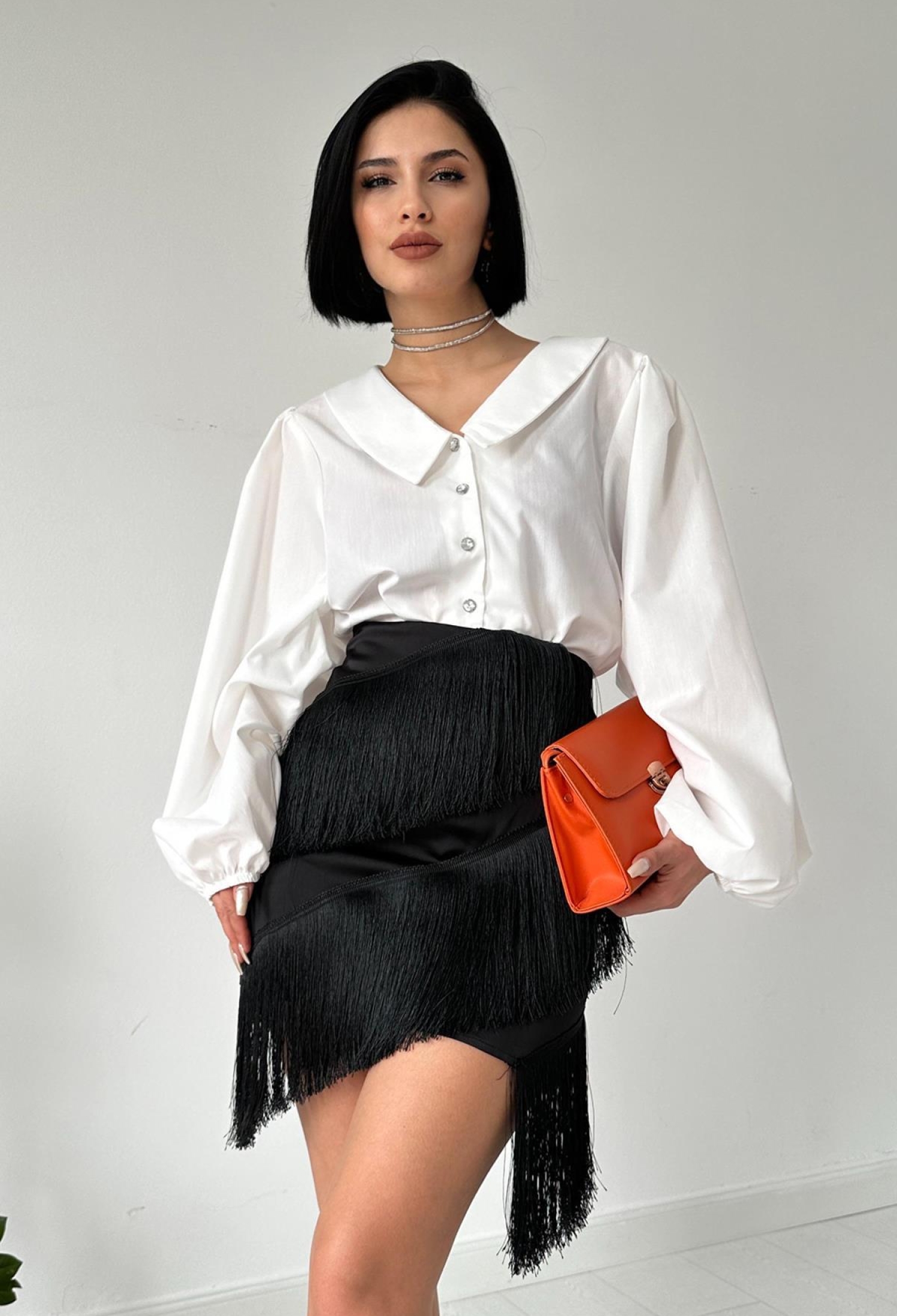 Fringed Satin Skirt - Black - Brand: Elisa - Women & Kids, Baby Clothes Wholesale - TheBS Women