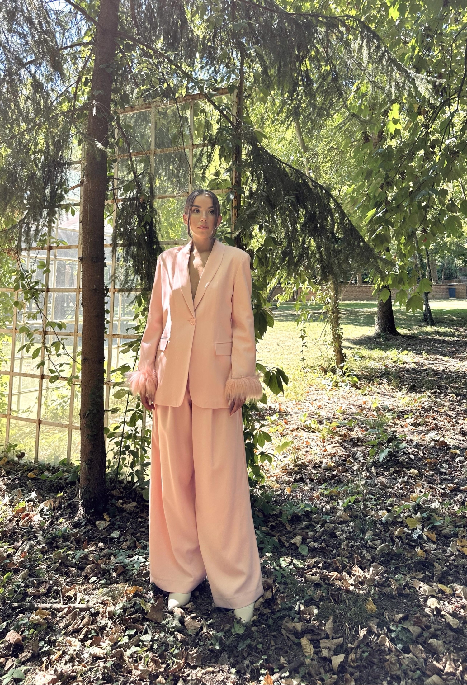 Feathered Sleeves Jacket & Trouser Suit - Powder - Brand: Elisa - Women & Kids, Baby Clothes Wholesale - TheBS Women