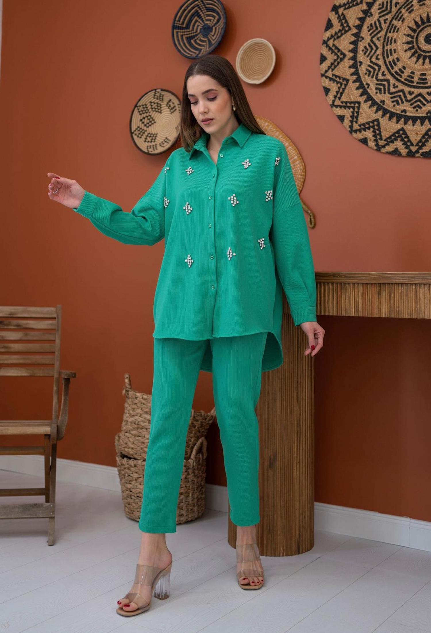 Ribbed Shirt With Stones - Brand: Elisa - Women & Kids, Baby Clothes Wholesale - TheBS Women