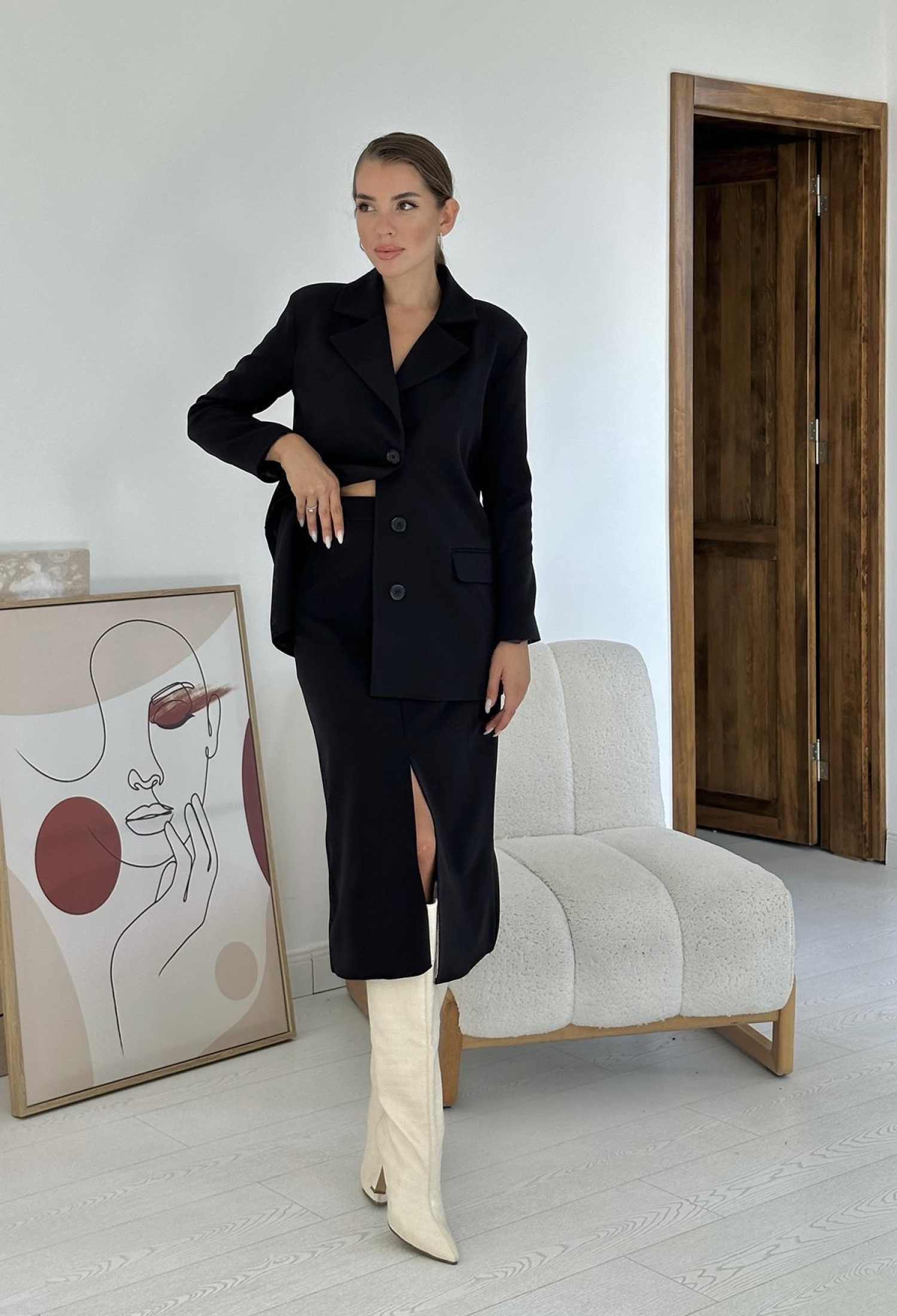 Buttoned Jacket And Skirt Set - Black - Brand: Elisa - Women & Kids, Baby Clothes Wholesale - TheBS Women