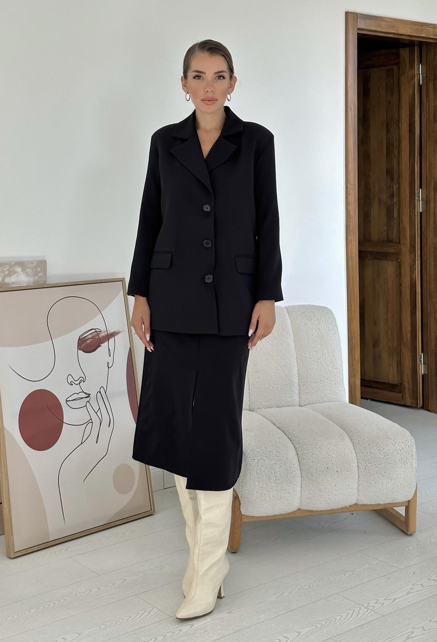 Buttoned Jacket And Skirt Set - Black - Brand: Elisa - Women & Kids, Baby Clothes Wholesale - TheBS Women