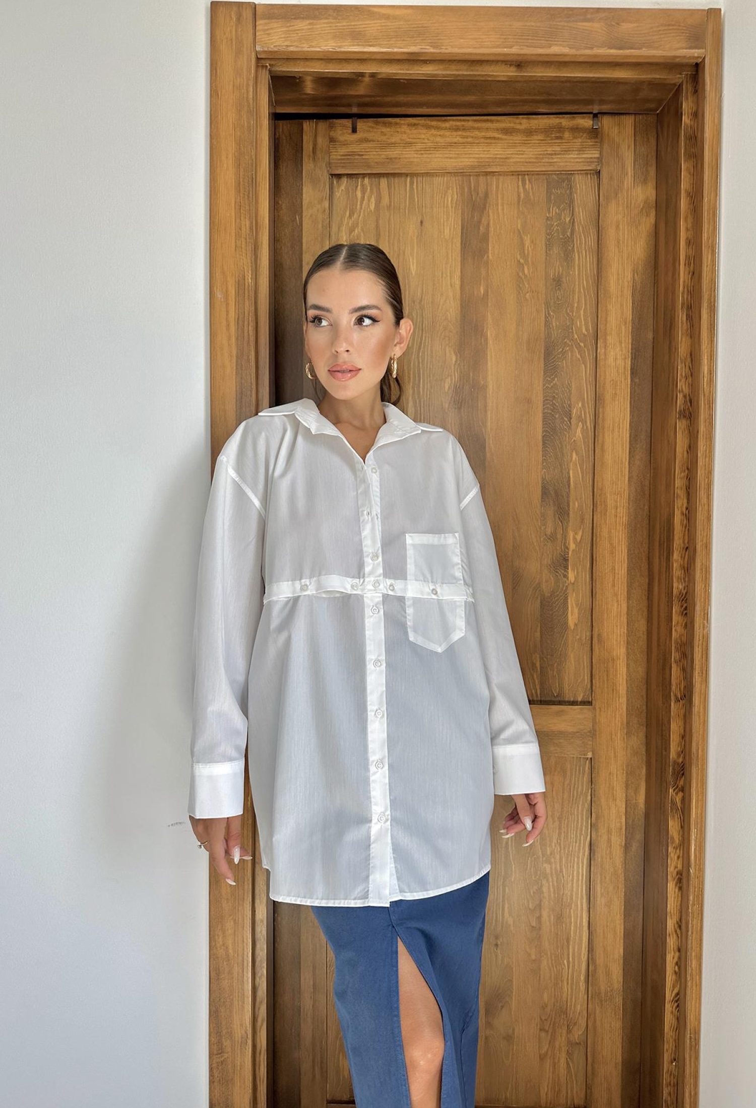 Poplin Shirt With Detachable Waist - White - Brand: Elisa - Women & Kids, Baby Clothes Wholesale - TheBS Women