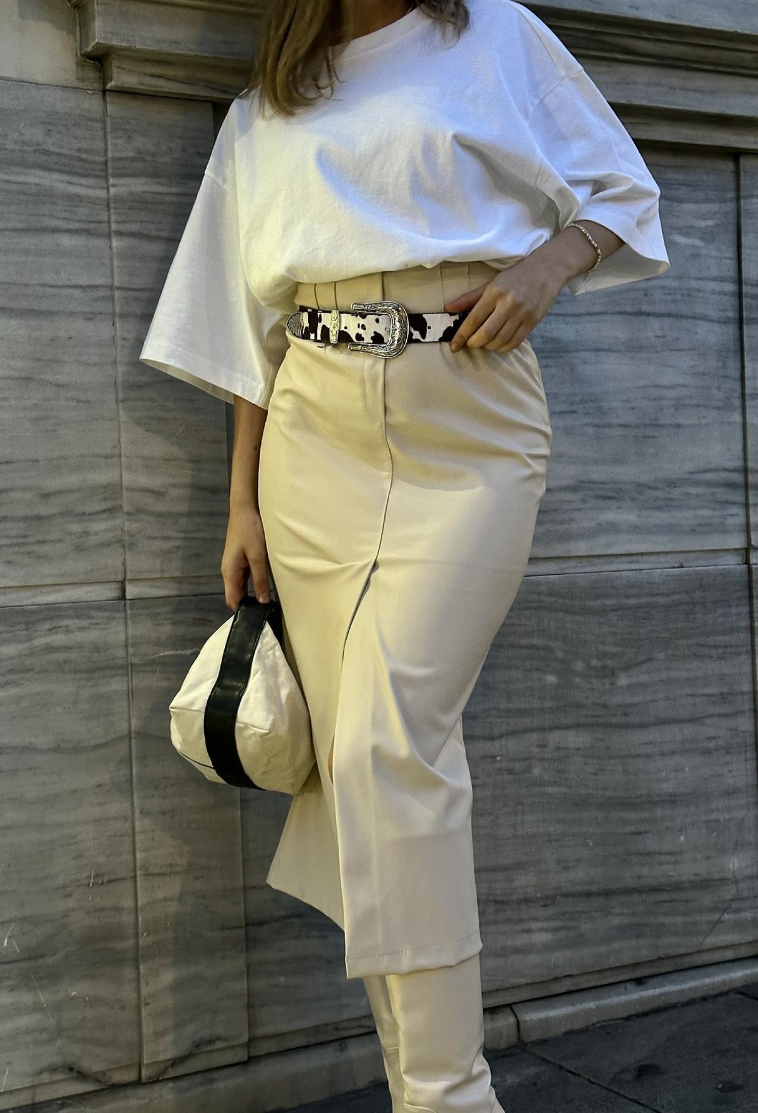 Slit Ornamental Placket Skirt - Bone - Brand: Elisa - Women & Kids, Baby Clothes Wholesale - TheBS Women