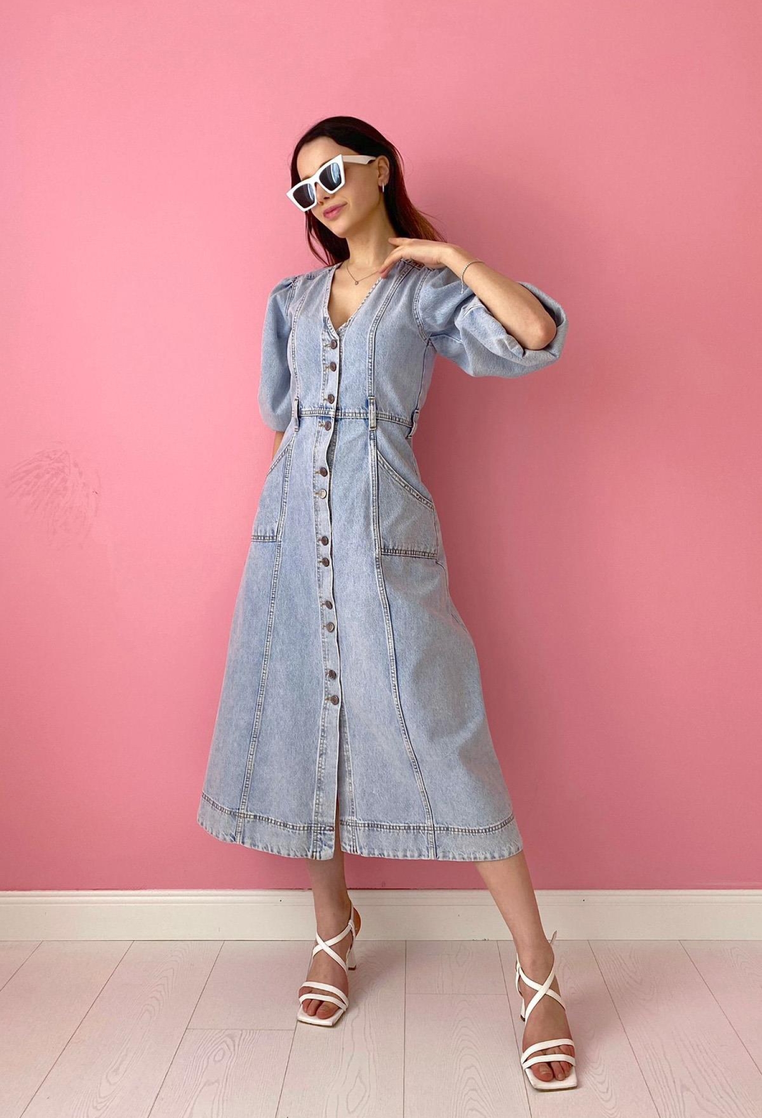 Balloon Sleeve Denim Dress - Snow Wash - Brand: Elisa - Women & Kids, Baby Clothes Wholesale - TheBS Women