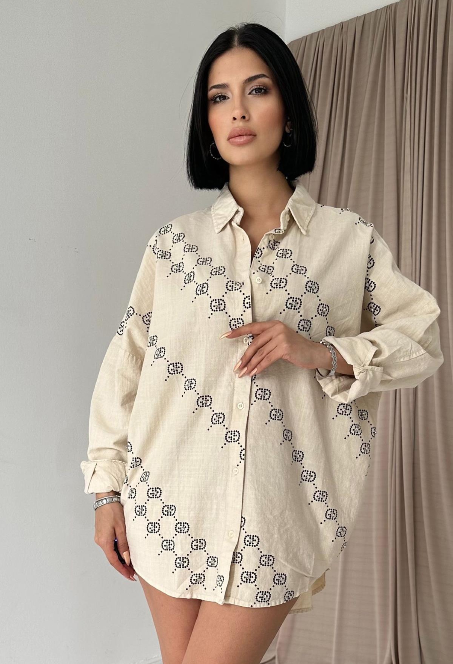Dyed Linen Printed Stone Shirt - Brand: Elisa - Women & Kids, Baby Clothes Wholesale - TheBS Women