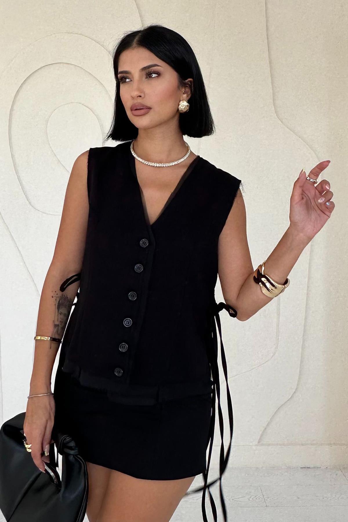 Side Tie Vest – Black – Brand: Elisa – Women & Kids, Baby Clothes Wholesale – TheBS Women