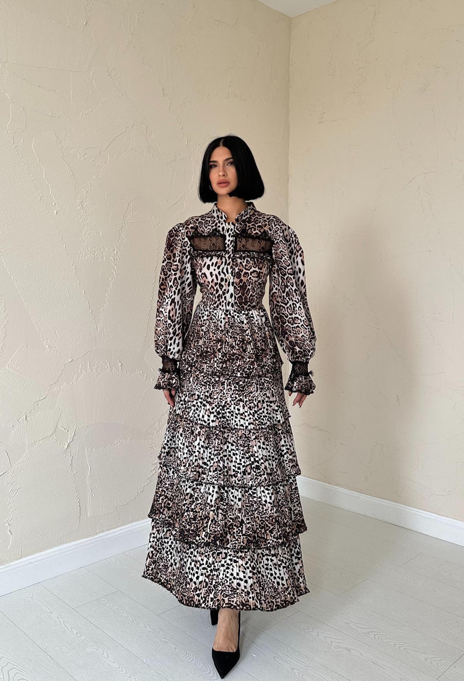 Pleated Detail Elastic Dress - Leopard - Brand: Elisa - Women & Kids, Baby Clothes Wholesale - TheBS Women