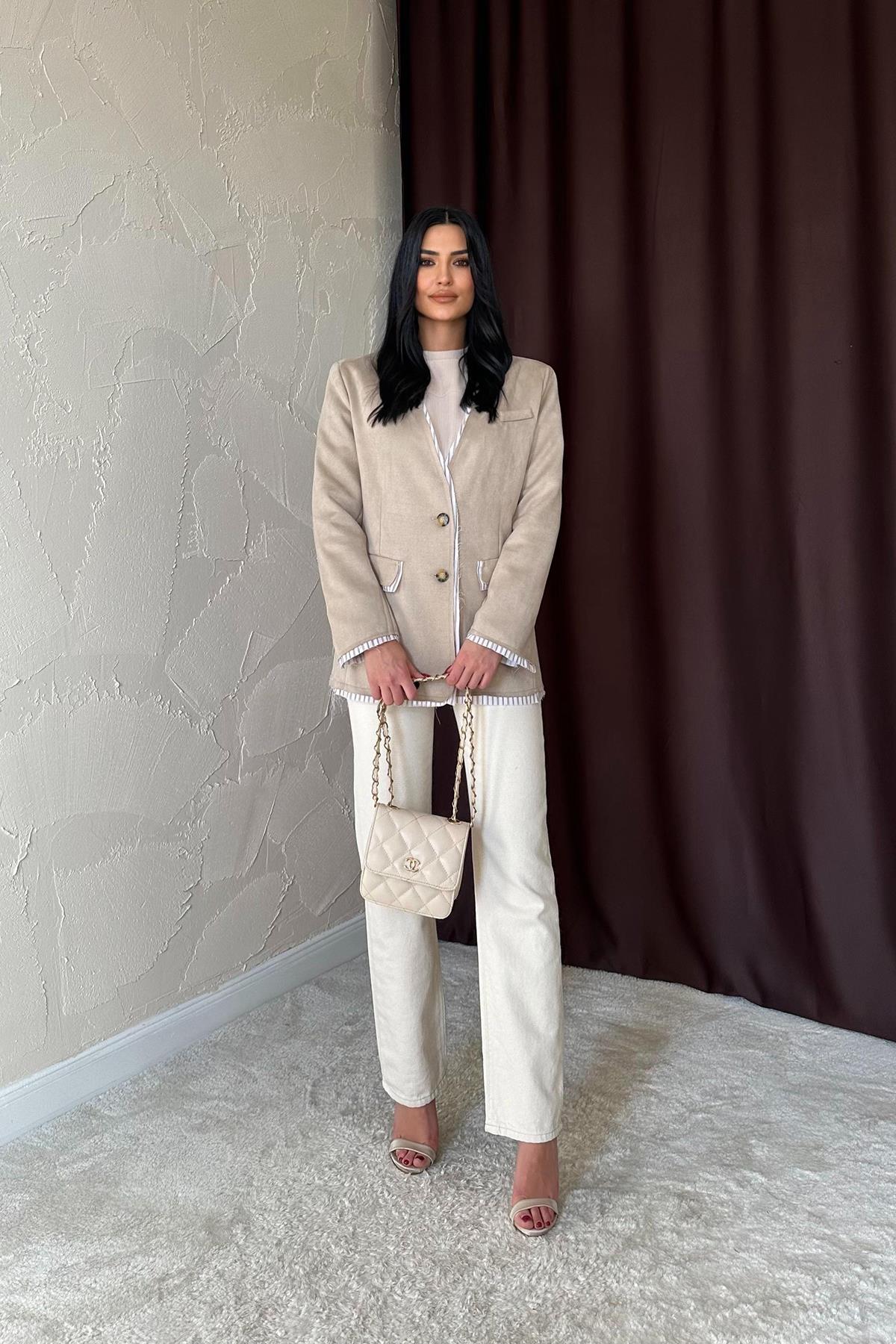 Striped Lined Garnished Suede Jacket – Brand: Elisa – Women & Kids, Baby Clothes Wholesale – TheBS Women